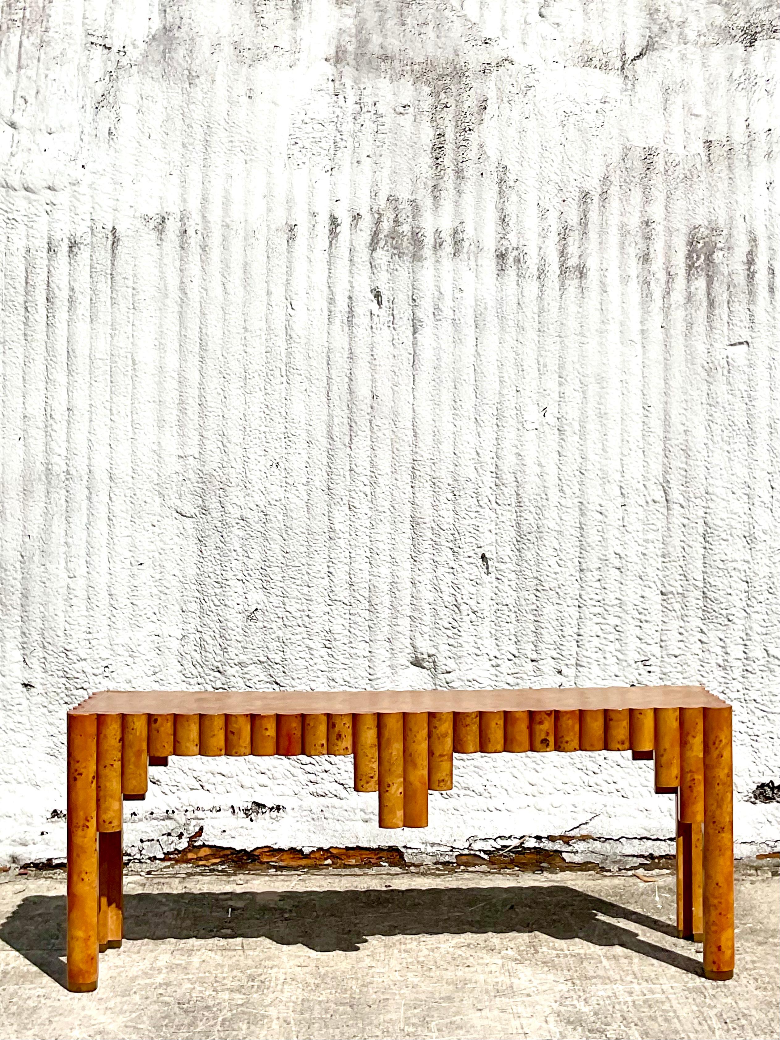 Postmodern Italian Burl Wood Console Table 2