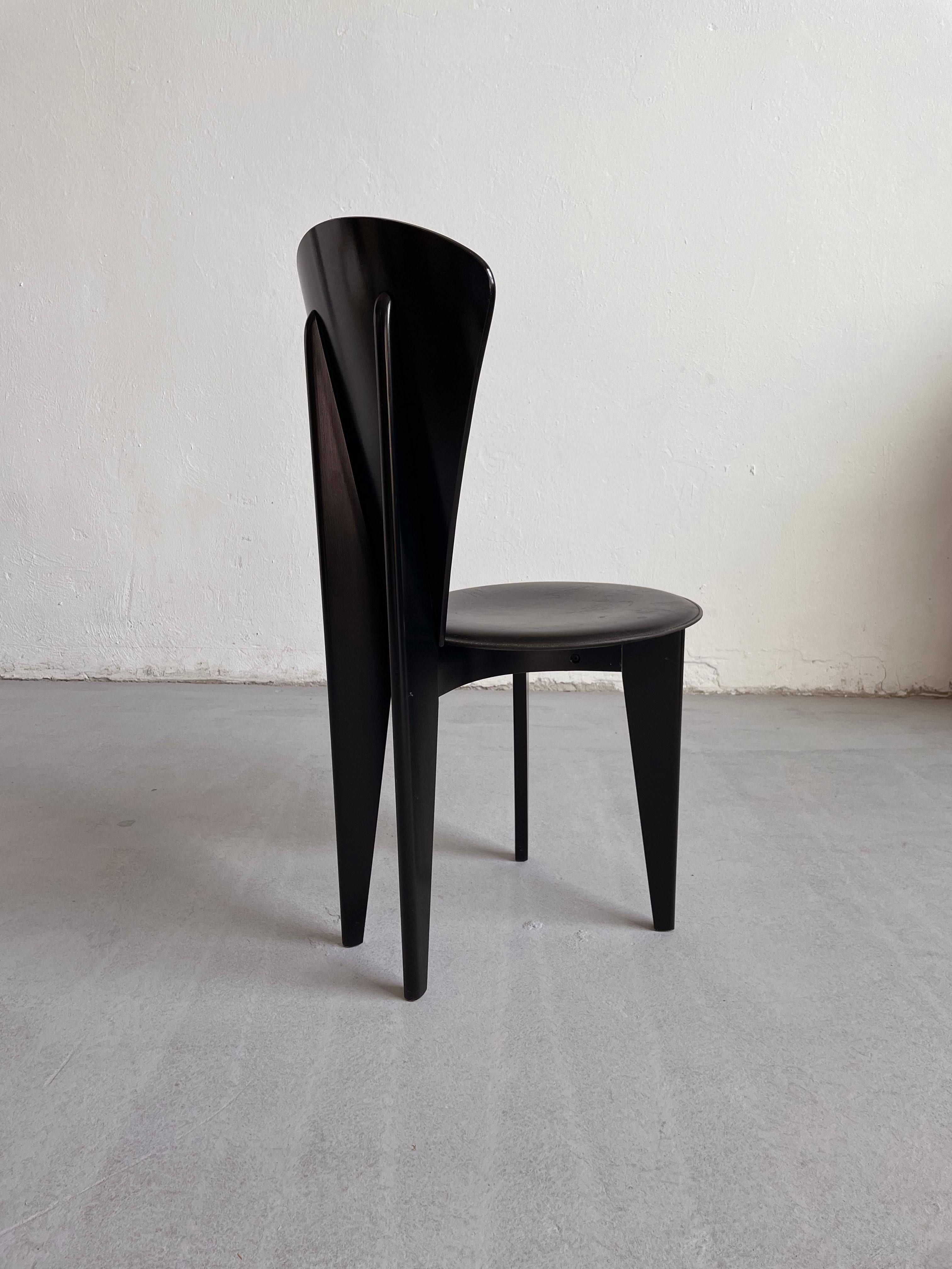 Late 20th Century Postmodern Italian Calligaris Dining Chair, Black Leather and Wood, 1980s