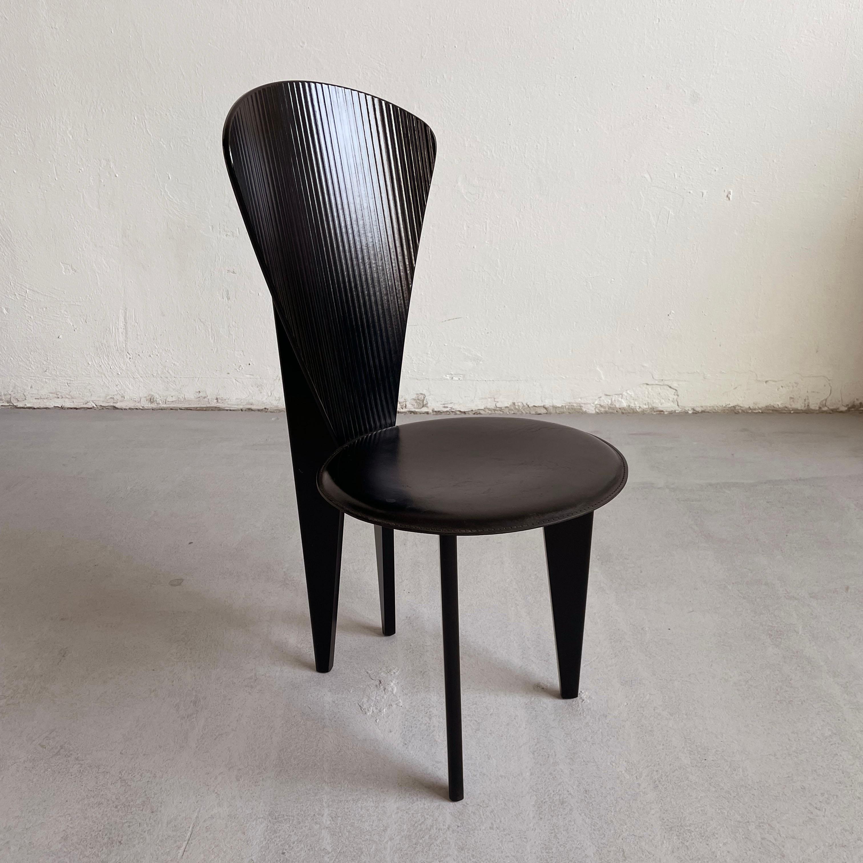 Postmodern Italian Calligaris Dining Chair, Black Leather and Wood, 1980s 2