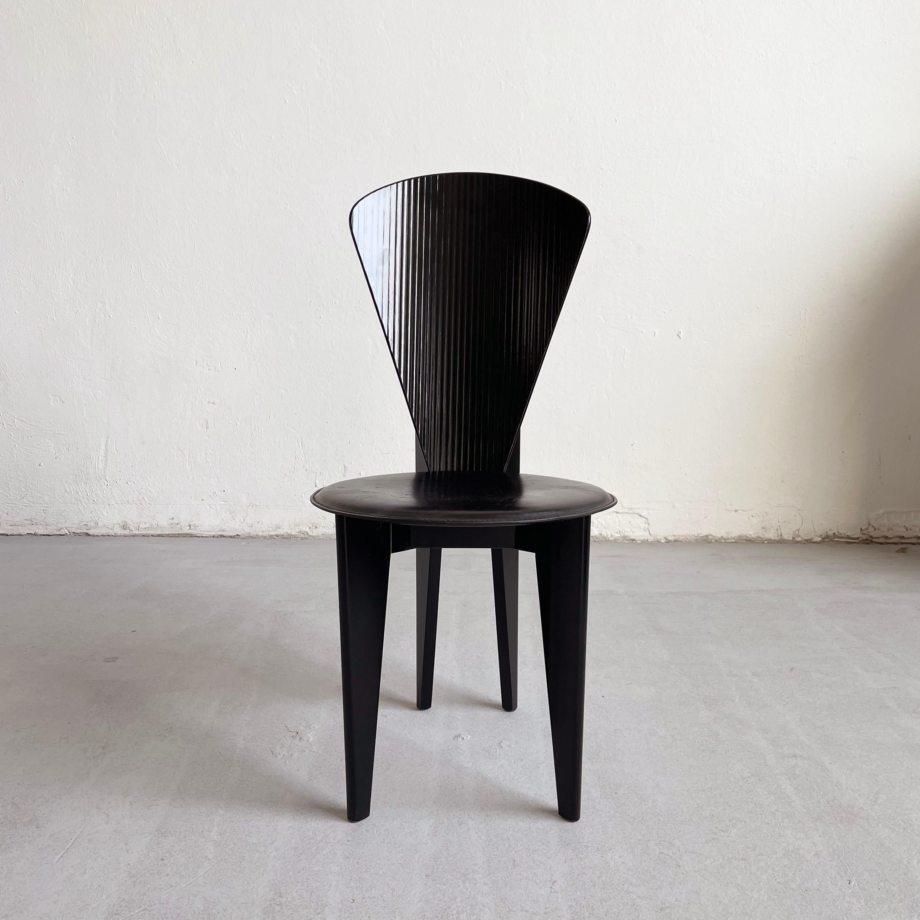Postmodern Italian Calligaris Dining Chair, Black Leather and Wood, 1980s 4
