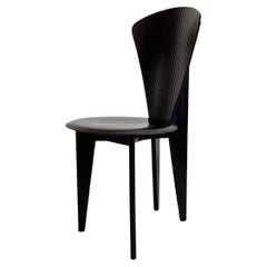 Postmodern Italian Calligaris Dining Chair, Black Leather and Wood, 1980s