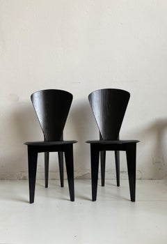 Postmodern Italian Calligaris Dining Chairs, Black Leather and Wood, 1980s