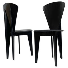 Postmodern Italian Calligaris Dining Chairs, Black Leather and Wood, 1980s