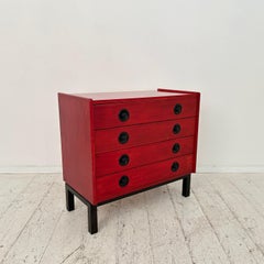 Postmodern Italian Chest of Drawers in Red and Place lacquered Beech Wood, 1980s