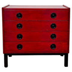 Vintage Postmodern Italian Chest of Drawers in Red and Place lacquered Beech Wood, 1980s
