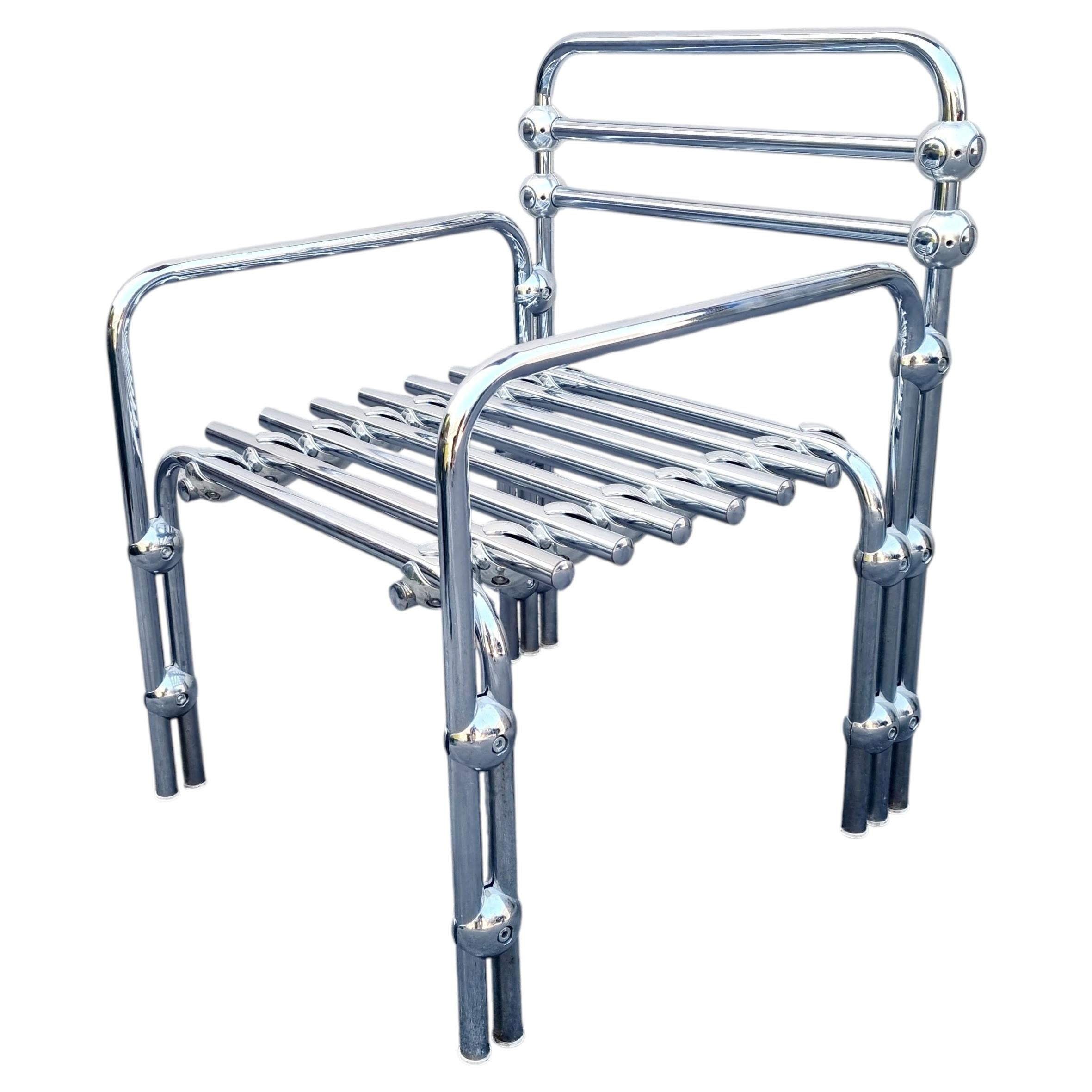 Postmodern Italian Chromed Metal Lounge Armchair, Italy 80s