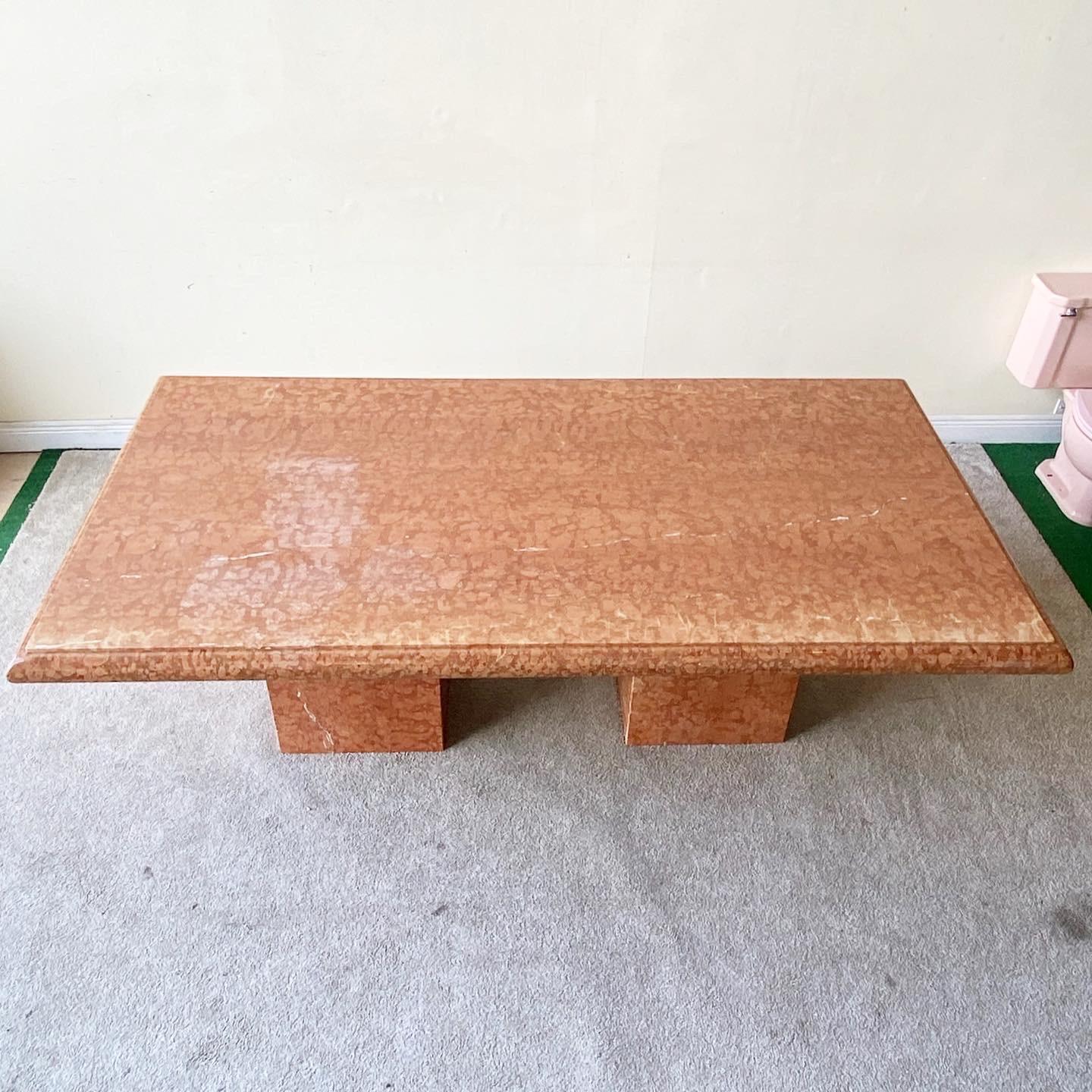 Postmodern Italian Coral Marble Rectangular Dining Table In Good Condition In Delray Beach, FL
