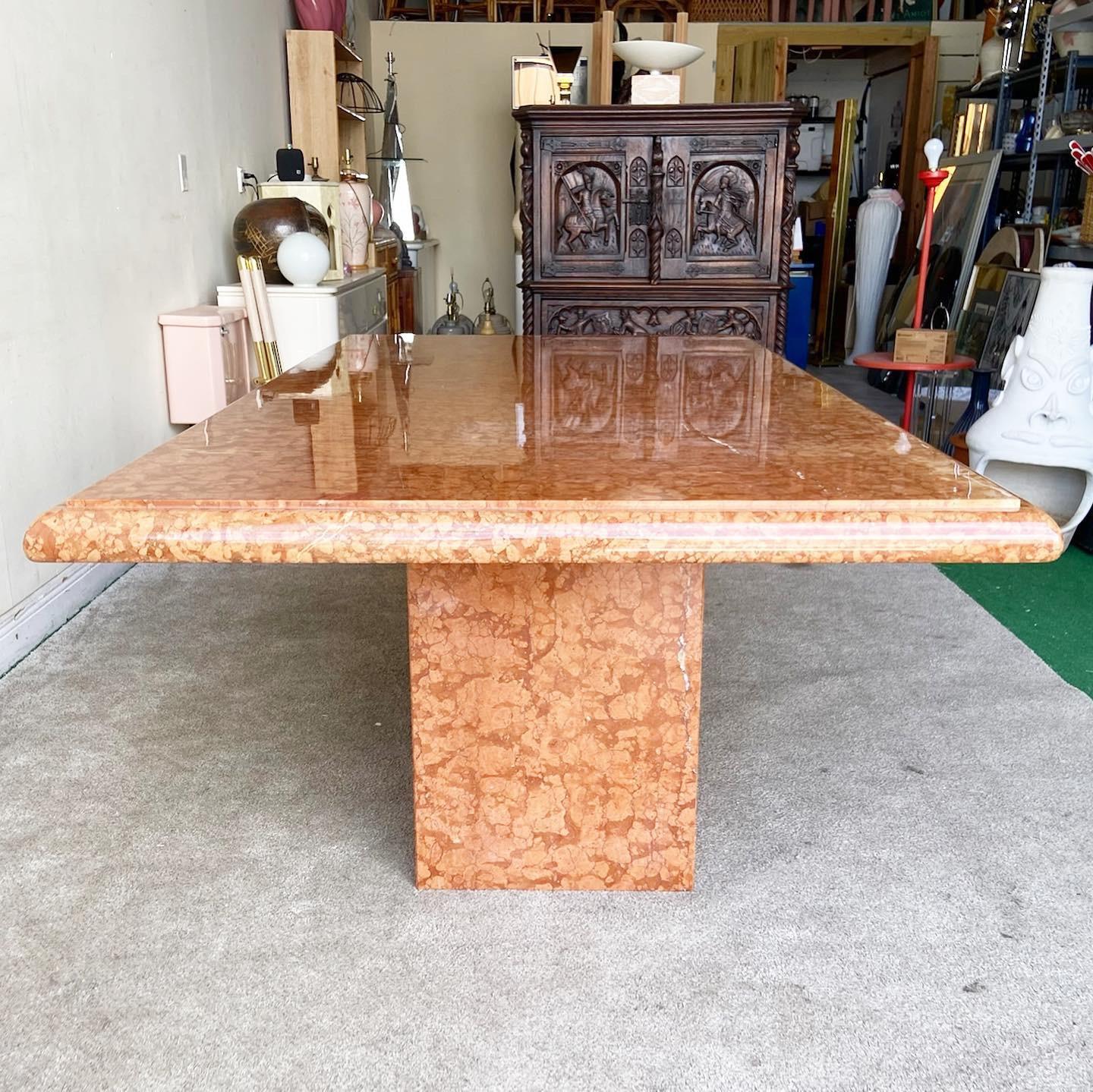 Late 20th Century Postmodern Italian Coral Marble Rectangular Dining Table