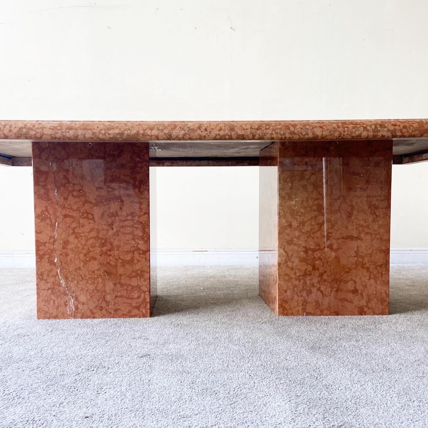 Postmodern Italian Coral Marble Rectangular Dining Table 1