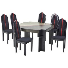 Postmodern Italian Custom Dining Set Game Table Black & Red 1990s Memphis