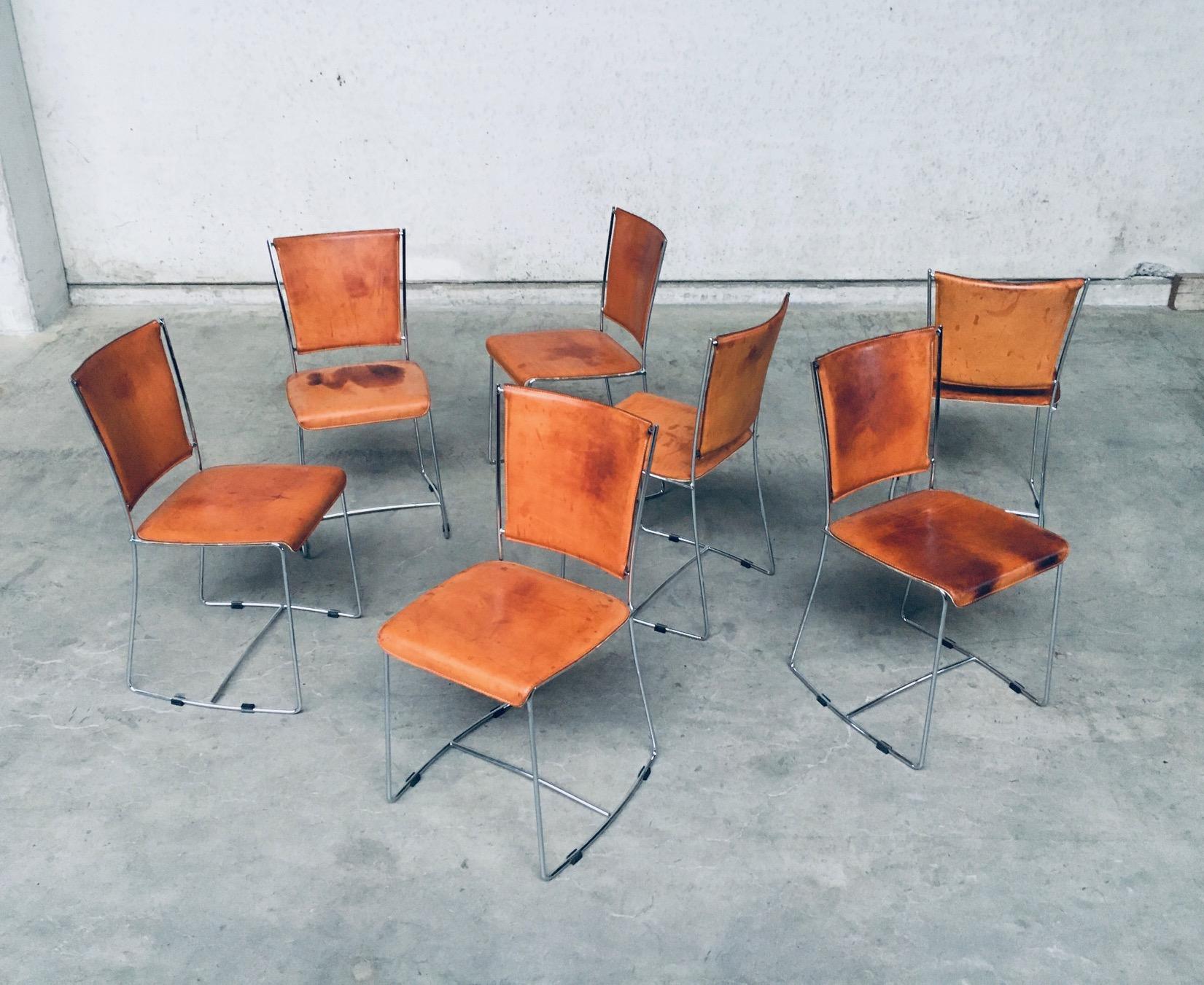 Metal Postmodern Italian Design Leather Dining Chair Set by Segis, Italy, 1990's For Sale