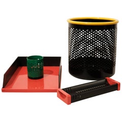 Postmodern Italian Desk Set Wastepaper Basket, 1980s