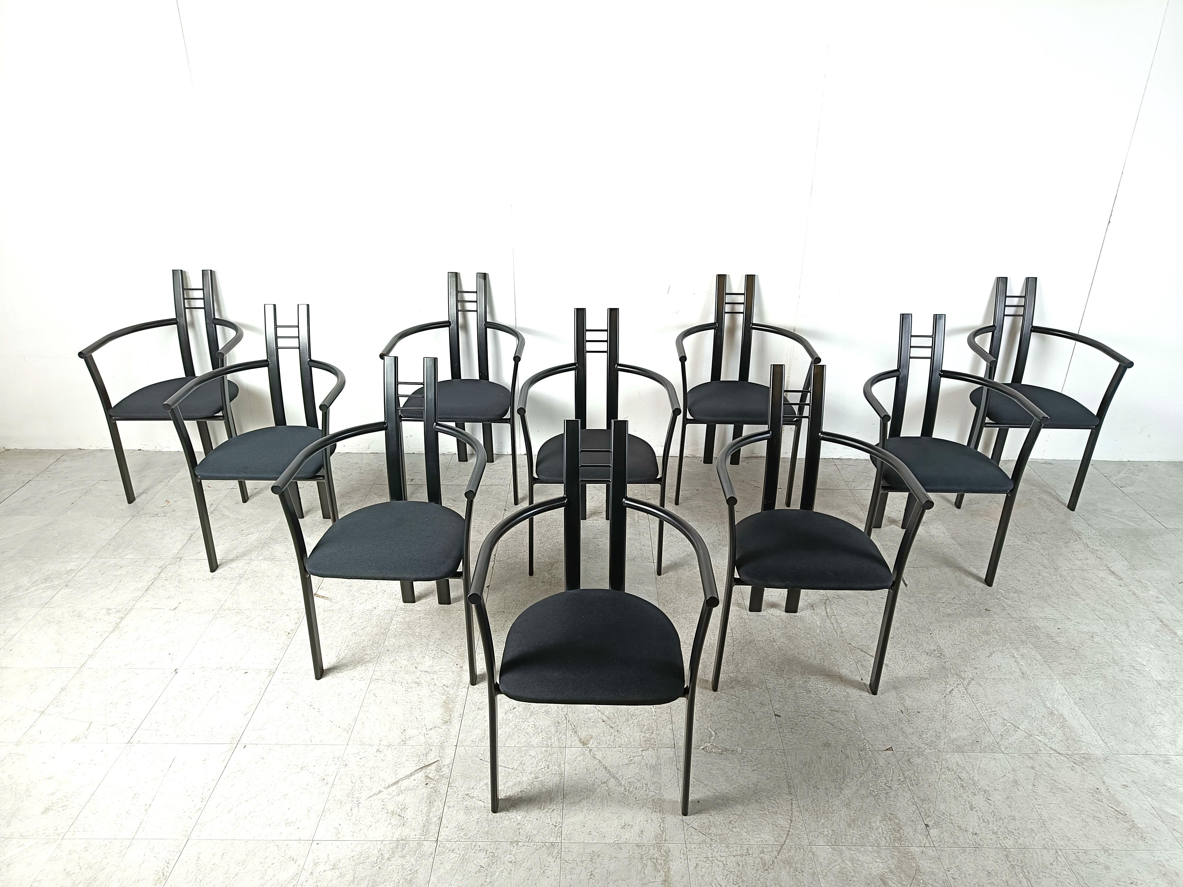 Post-Modern Postmodern Italian dining chairs with armrests, 1980s, Set of 10 For Sale