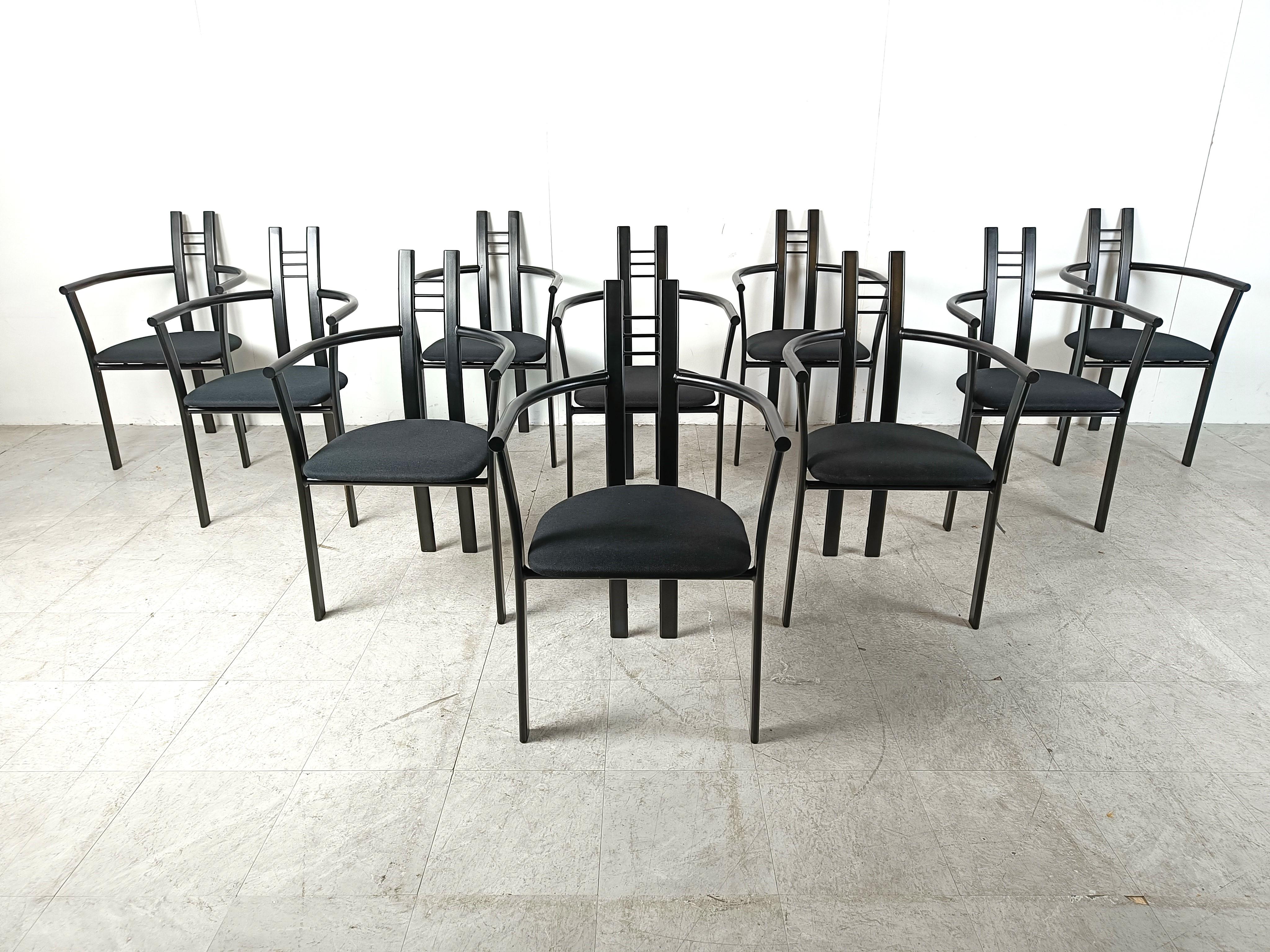 Postmodern Italian dining chairs with armrests, 1980s, Set of 10 In Excellent Condition For Sale In HEVERLEE, BE