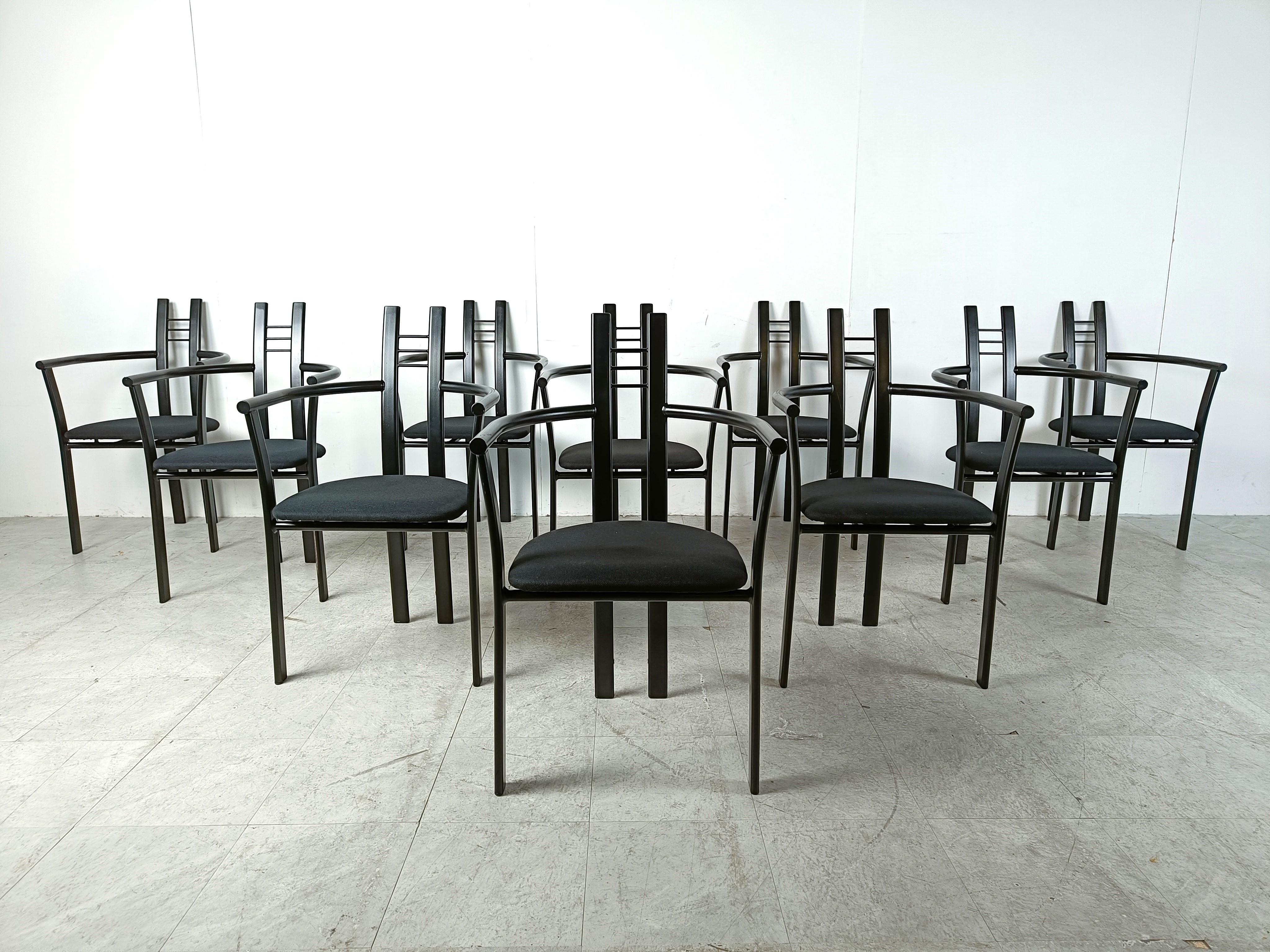 Late 20th Century Postmodern Italian dining chairs with armrests, 1980s, Set of 10 For Sale