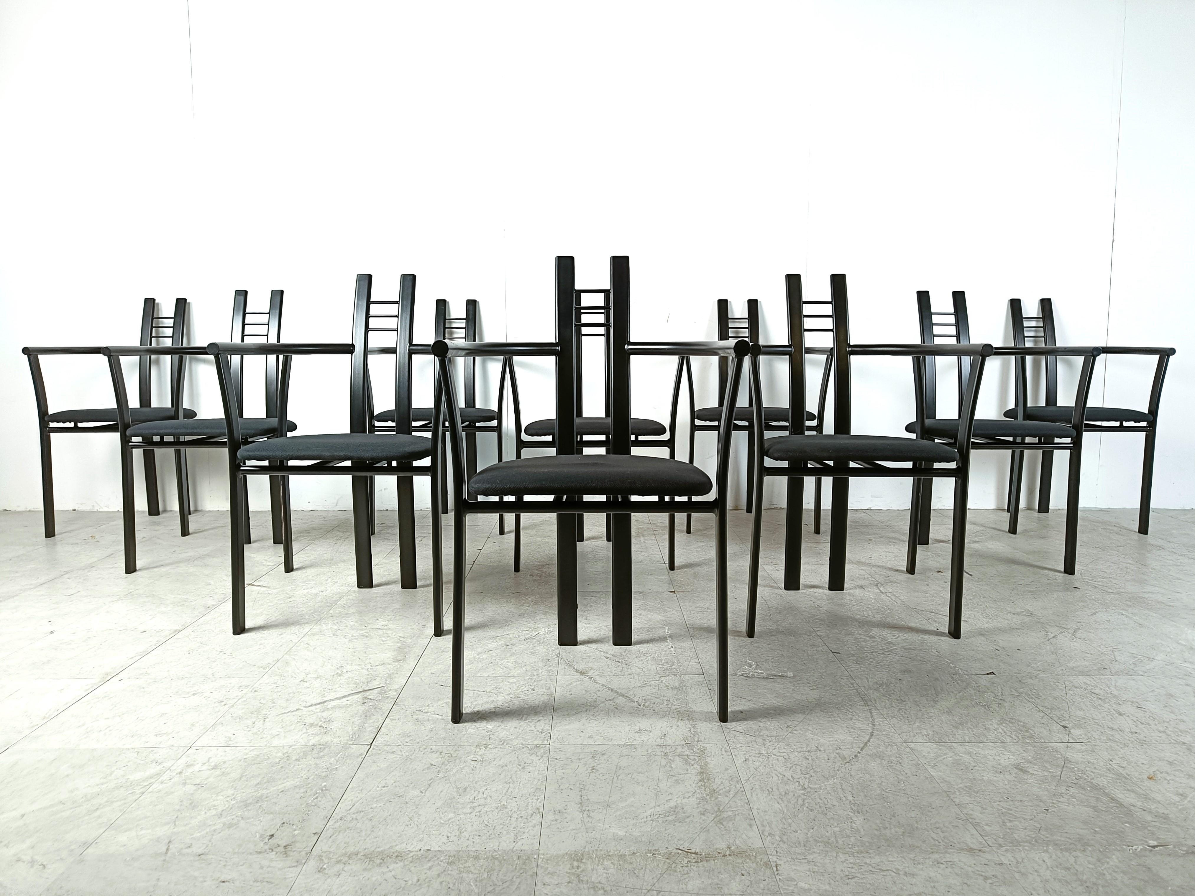 Metal Postmodern Italian dining chairs with armrests, 1980s, Set of 10 For Sale