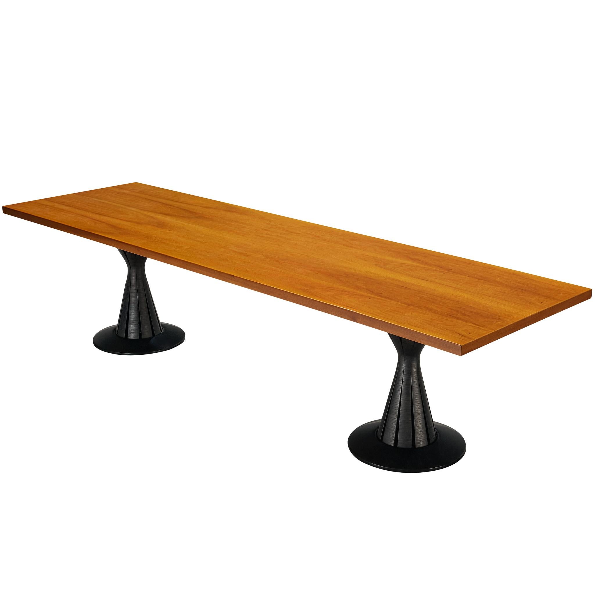 Postmodern Italian Dining Table in Cherry, Wood and Natural Stone