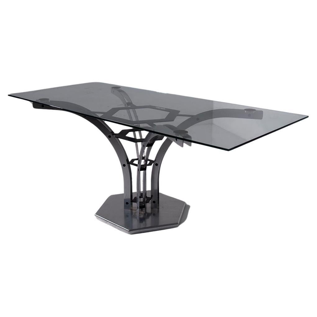 Postmodern Italian Dining table in stell and metal For Sale