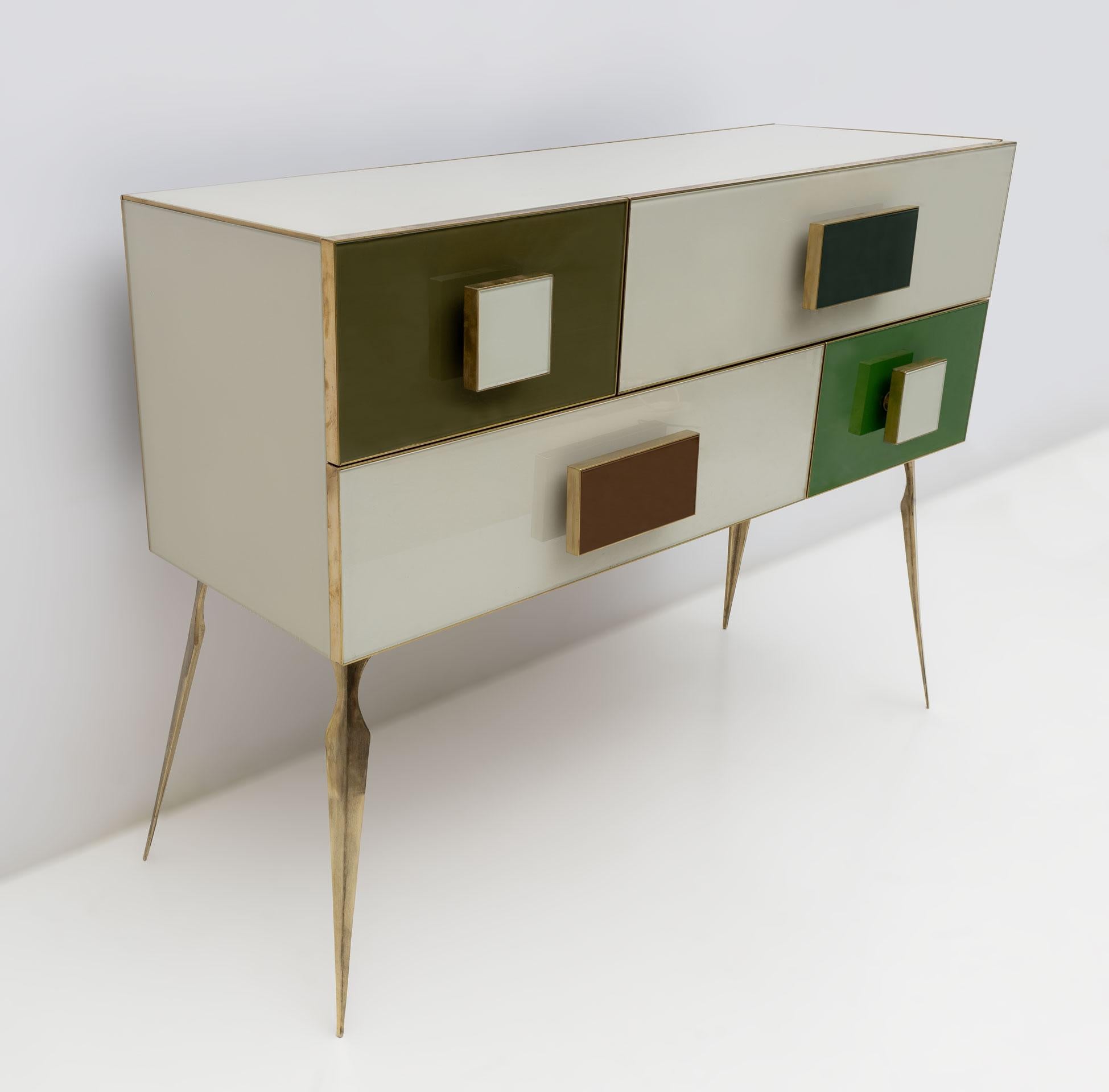 Post-Modern Postmodern Italian Dresser/Chest Colored Glass and Brass, 1980s For Sale