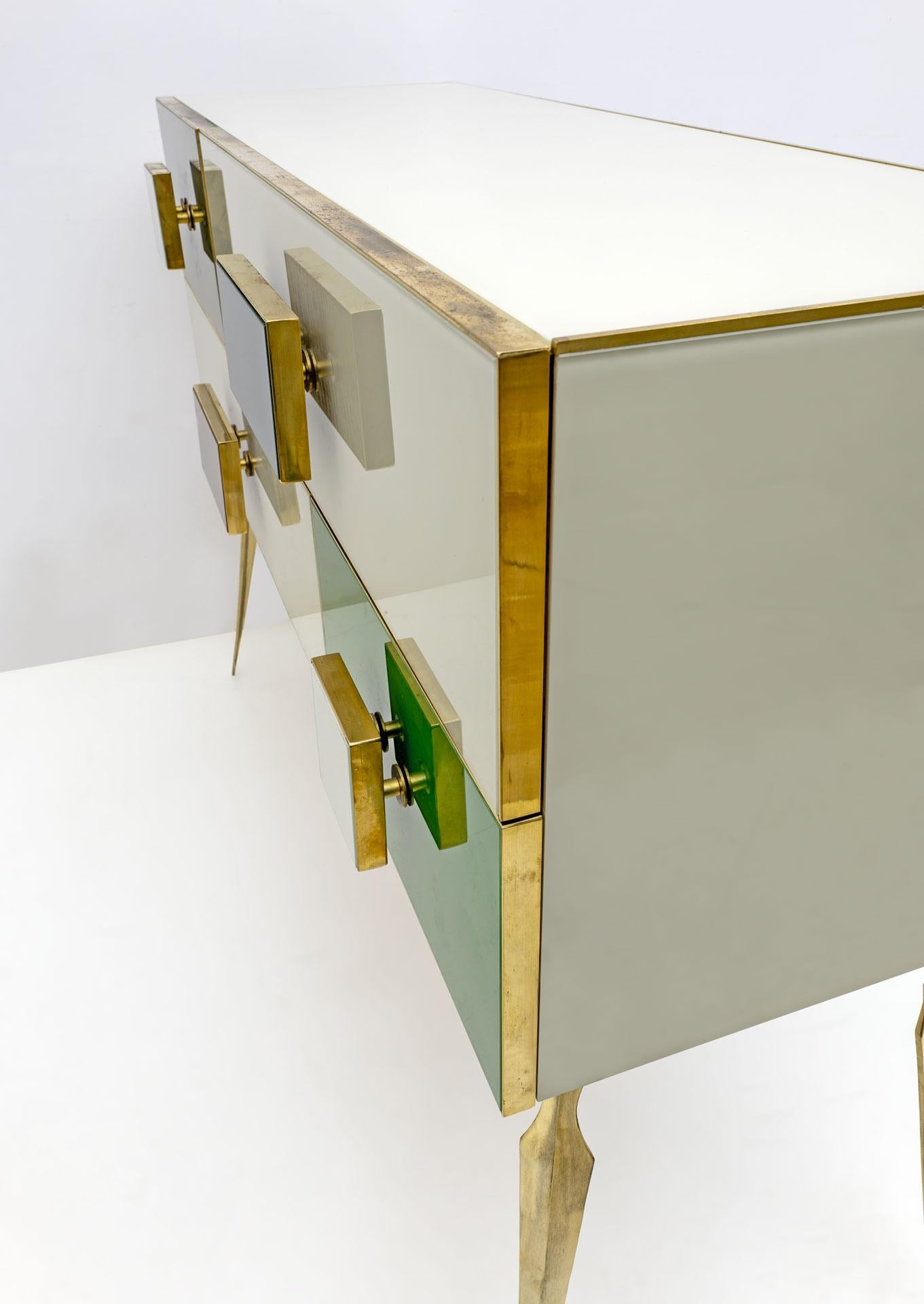 Late 20th Century Postmodern Italian Dresser/Chest Colored Glass and Brass, 1980s For Sale