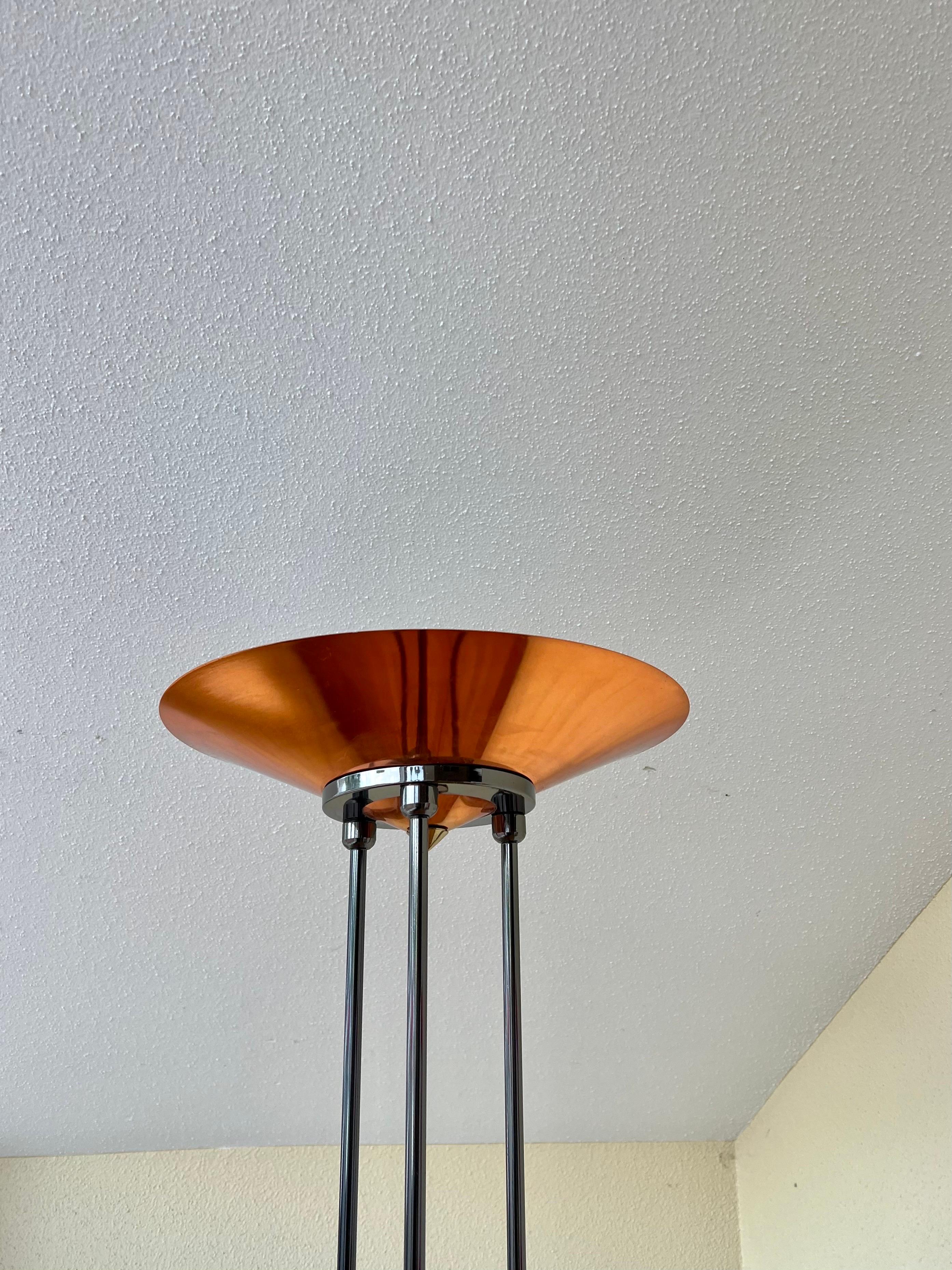 20th Century Postmodern Italian Floor Torchiere Lamp Copper Brass & Steel For Sale