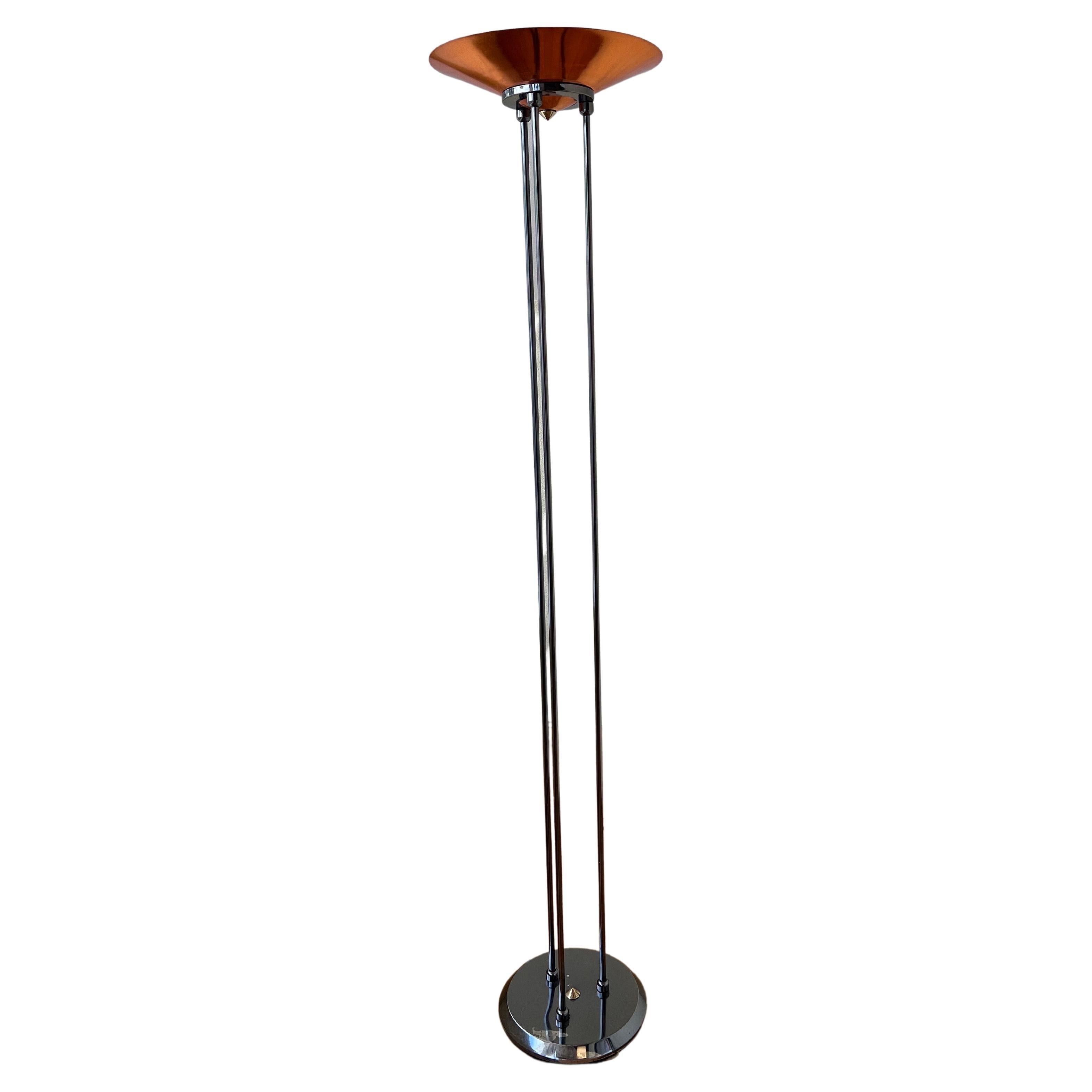 Postmodern Italian Floor Torchiere Lamp Copper Brass & Steel For Sale