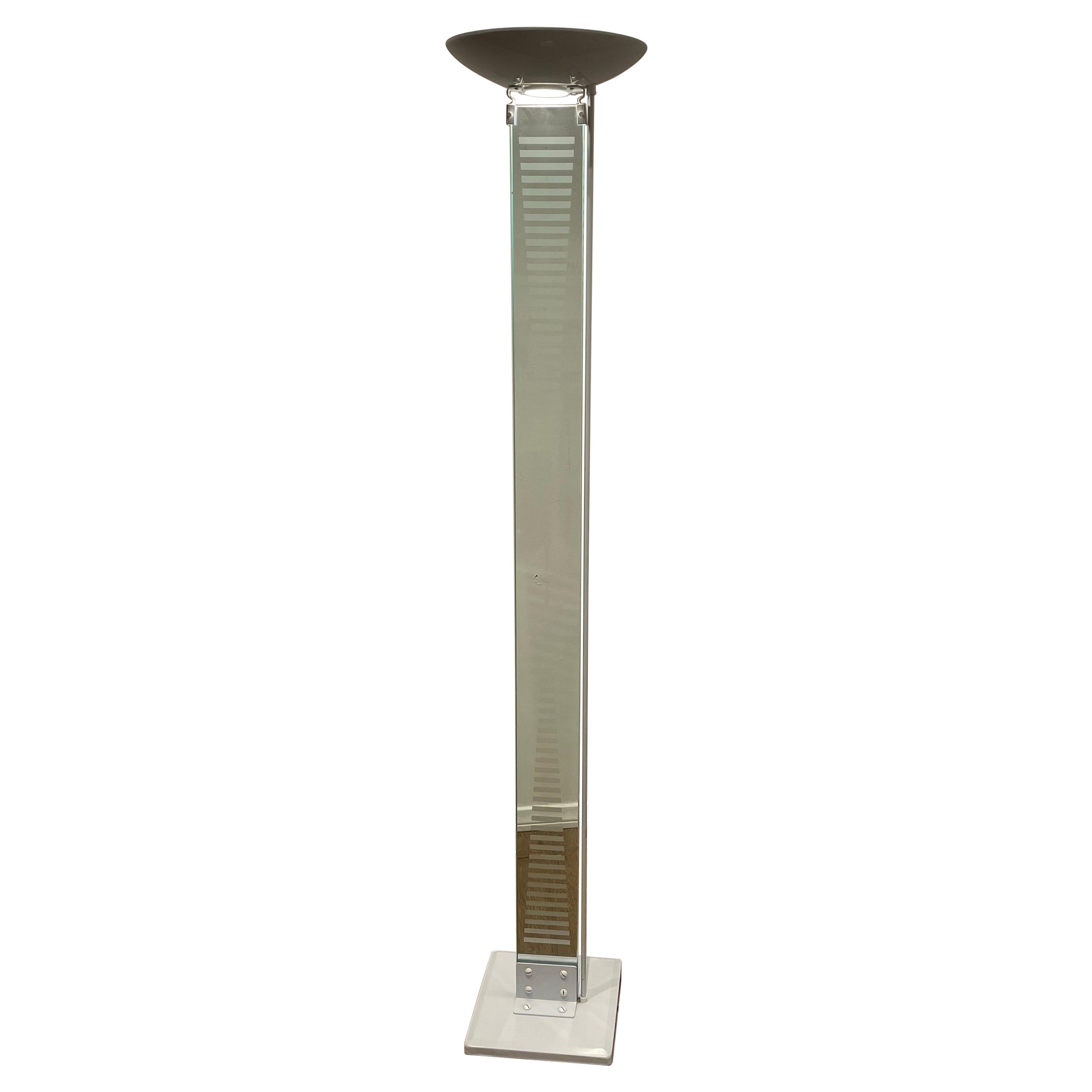 Postmodern Italian Floor Torchiere Lamp Glass & Metal