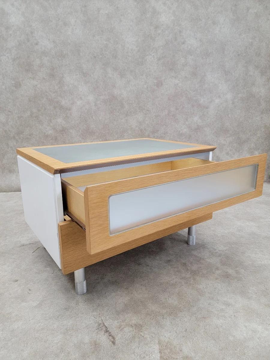 Postmodern Italian Frosted Glass Dresser With Side Chest In Good Condition For Sale In Chicago, IL