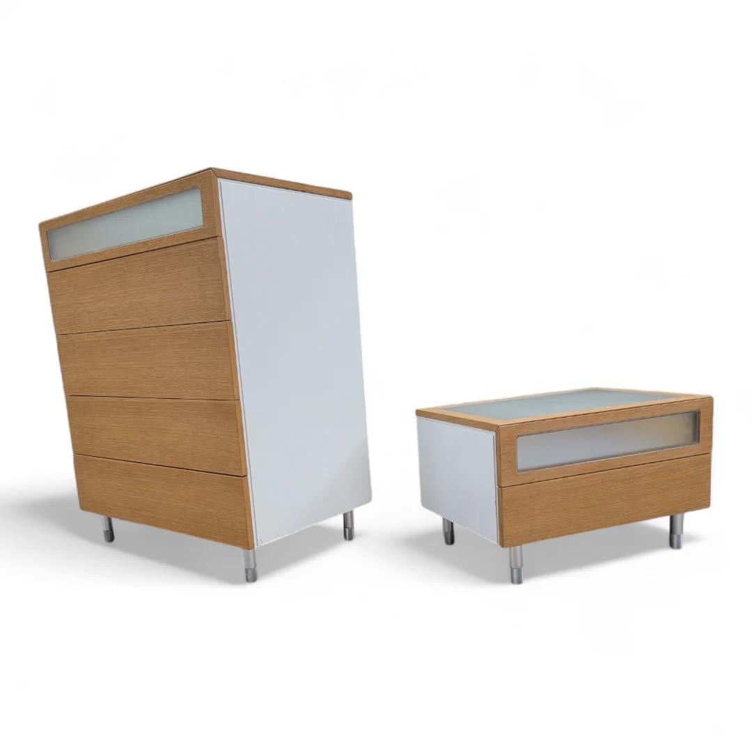 20th Century Postmodern Italian Frosted Glass Dresser With Side Chest For Sale