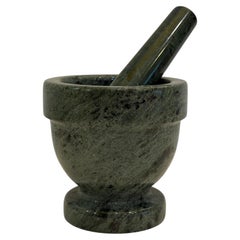 Postmodern Italian Green Solid Marble Mortar & Pestle
