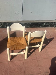 Postmodern Italian Hank Lowenstein Padova White Lacquered Rush Dining Chairs