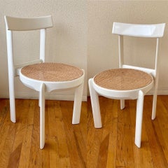 Postmodern Italian Lacquer Wood & Cane Seat Rare Pair of Chairs, Circa 1980's