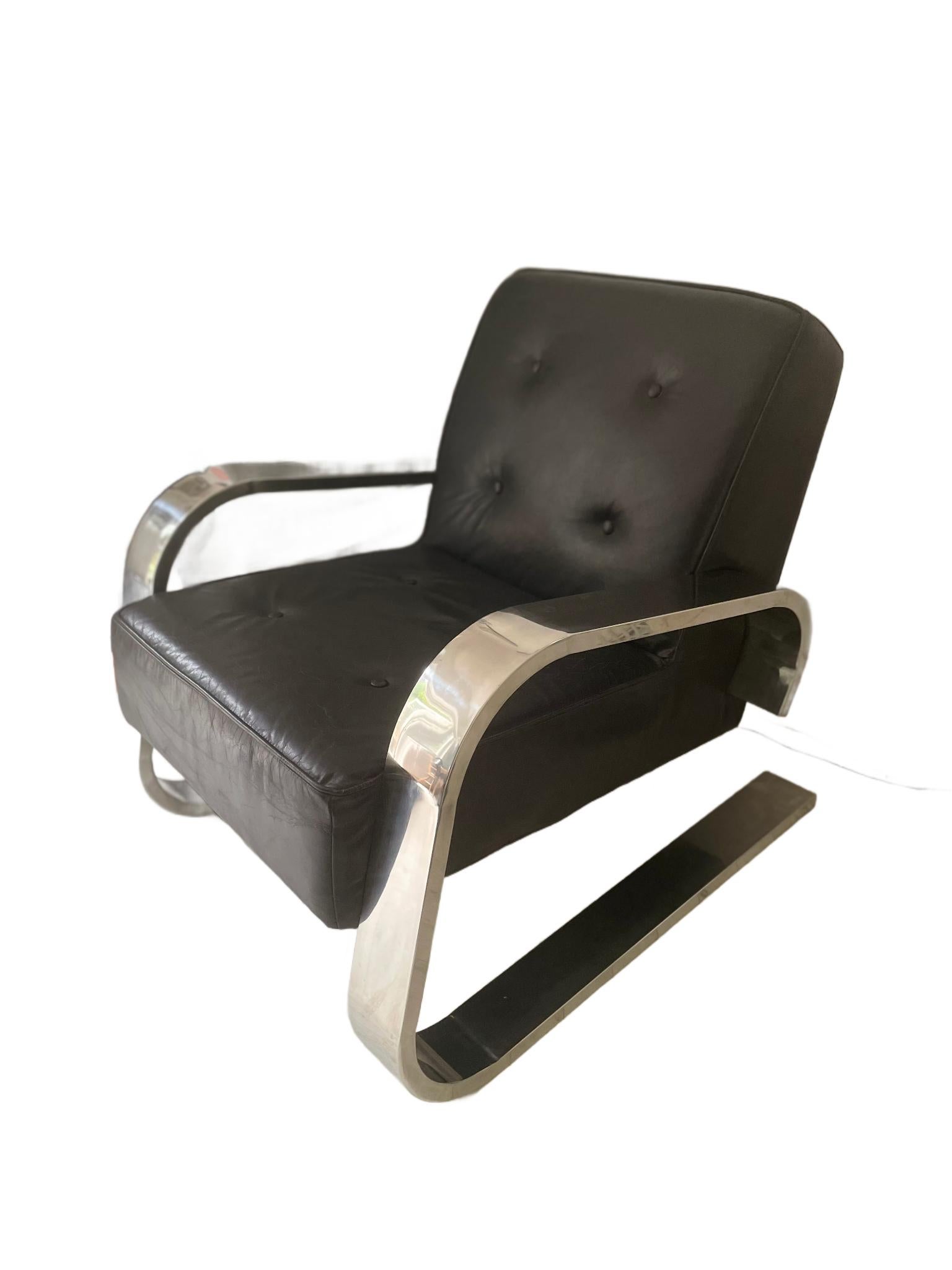 Sedia a sbalzo postmoderna in pelle e cromo dopo Alvar Aalto in vendita 4