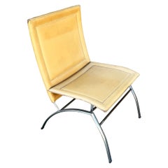 Postmodern Italian Leather “Waist” Side Chrome Tublar Lounge Chair