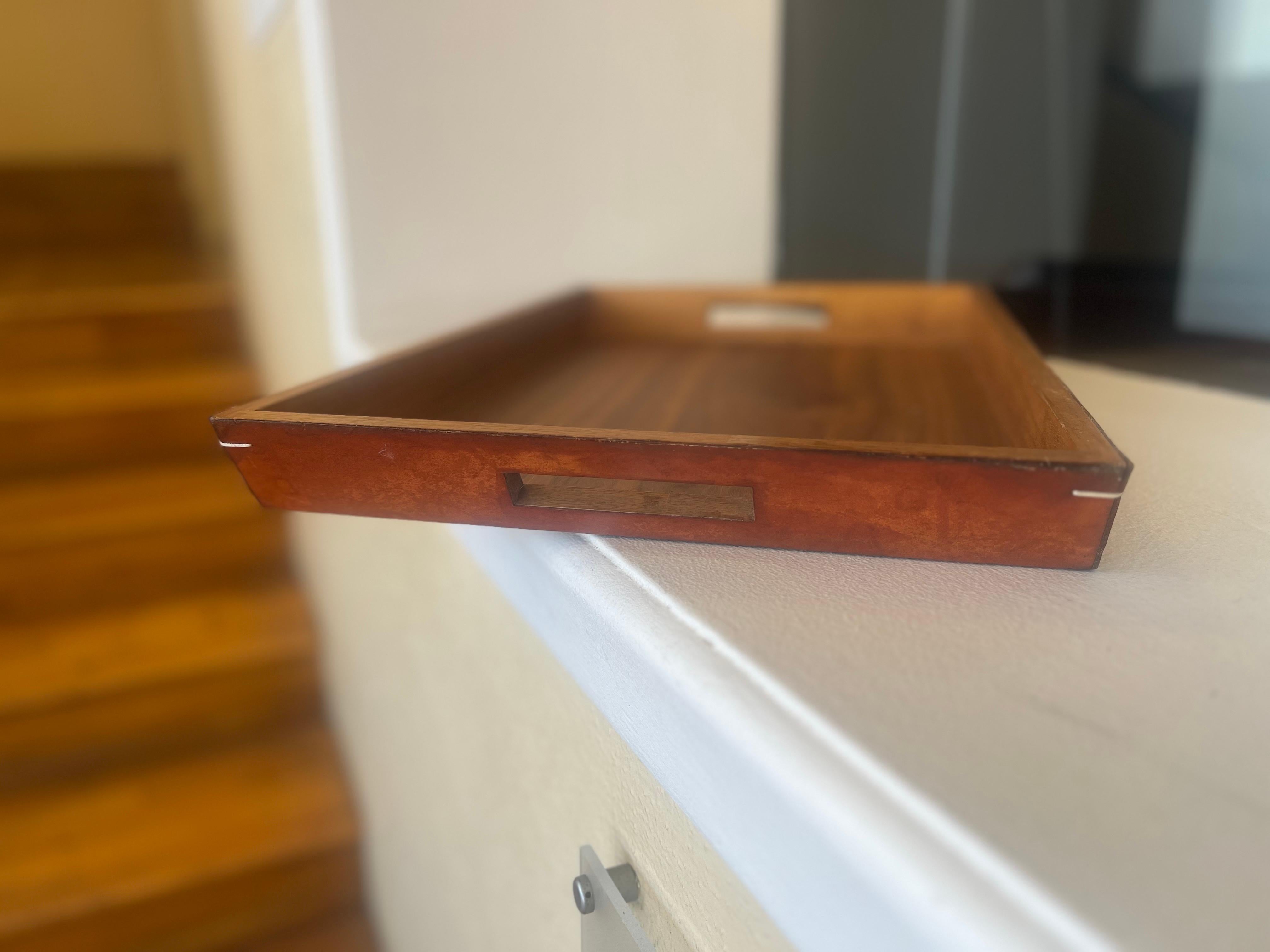 Postmodern Italian Leather & Walnut Serving Tray by Arte & Cuoio For Sale 2