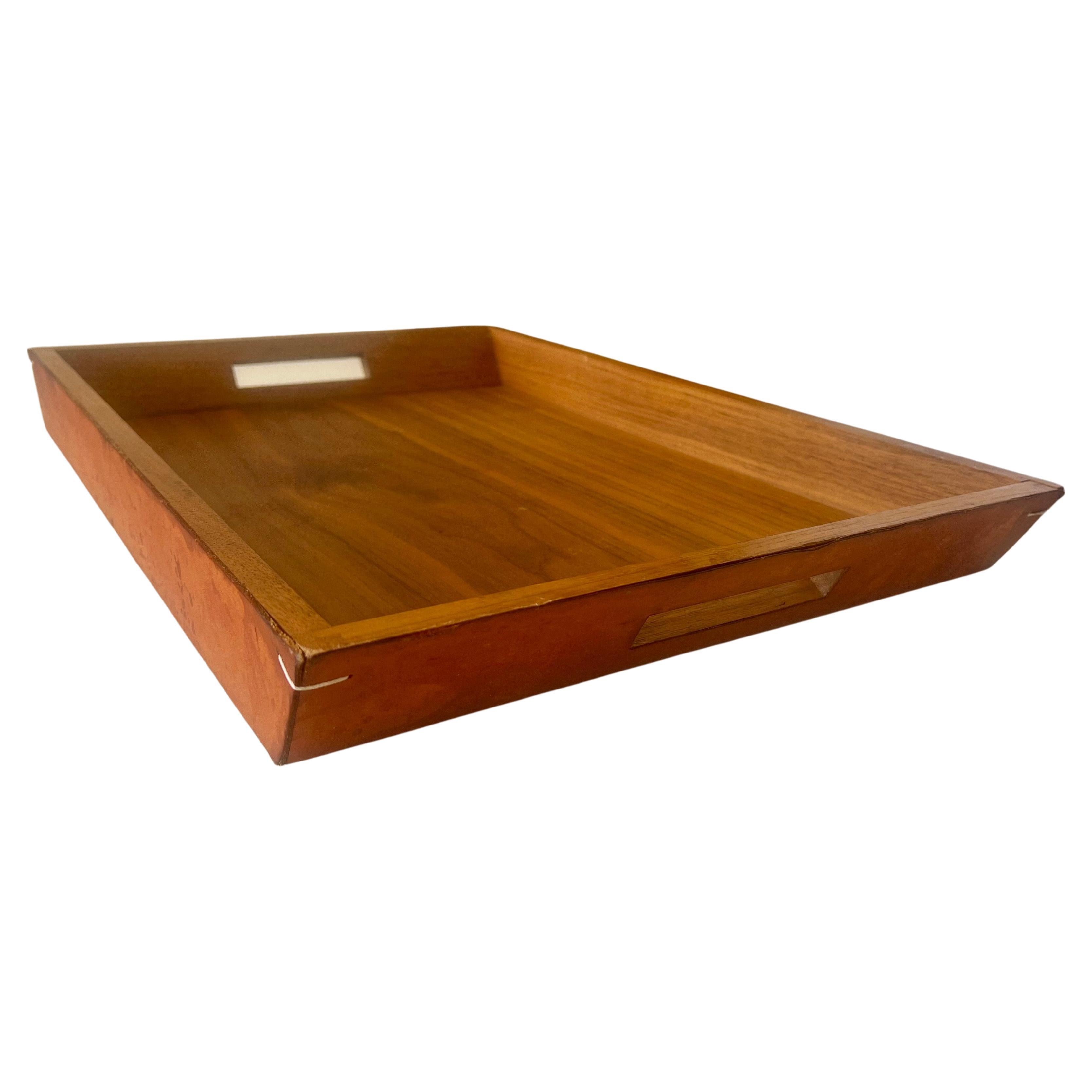 Postmodern Italian Leather & Walnut Serving Tray by Arte & Cuoio For Sale