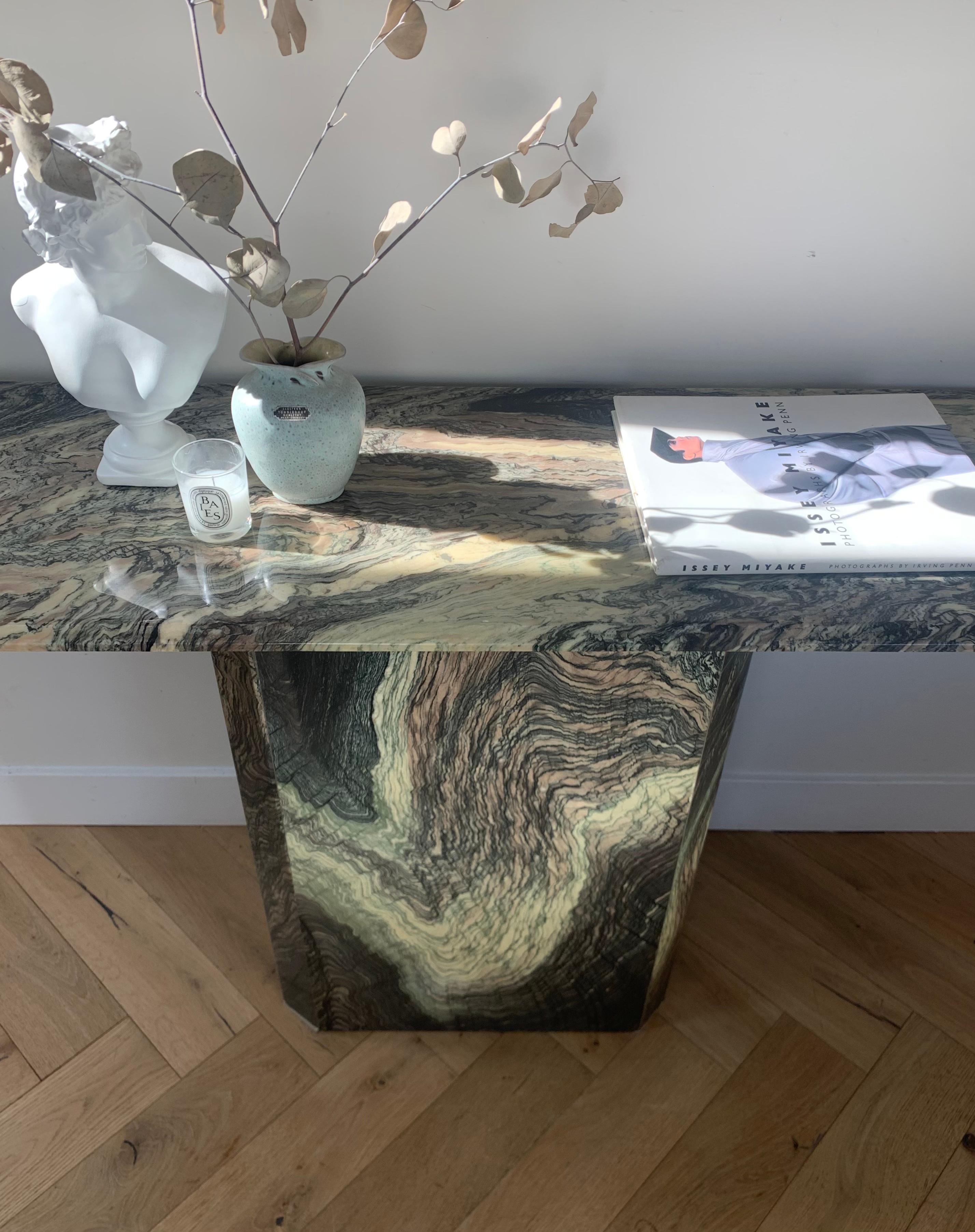 Postmodern Italian Luana Marble Pedestal Console Table, circa 1970s In Good Condition In View Park, CA