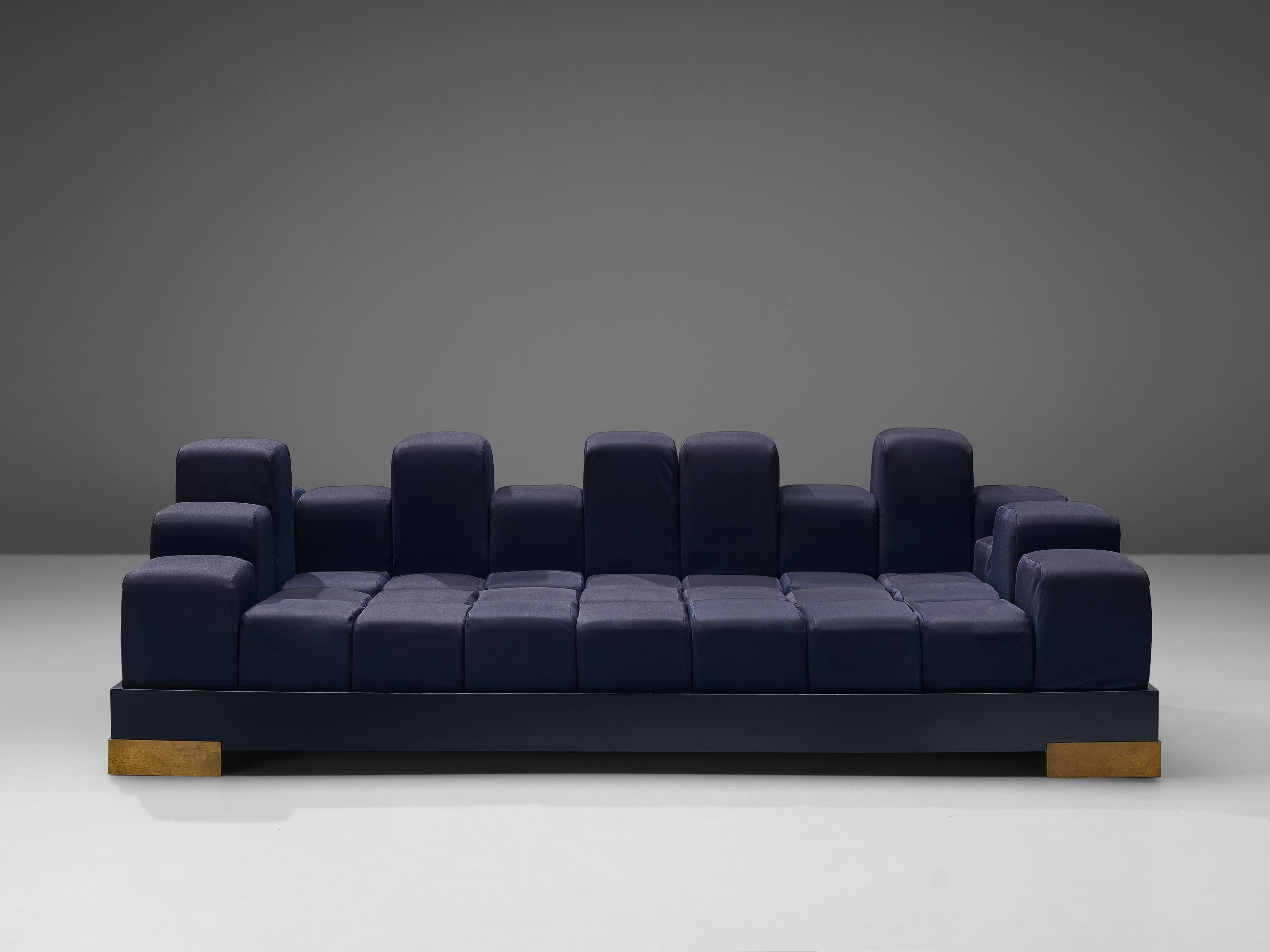 Post-Modern Postmodern Italian 'Manhattan Skyline' Sofa in Blue Upholstered Cubes