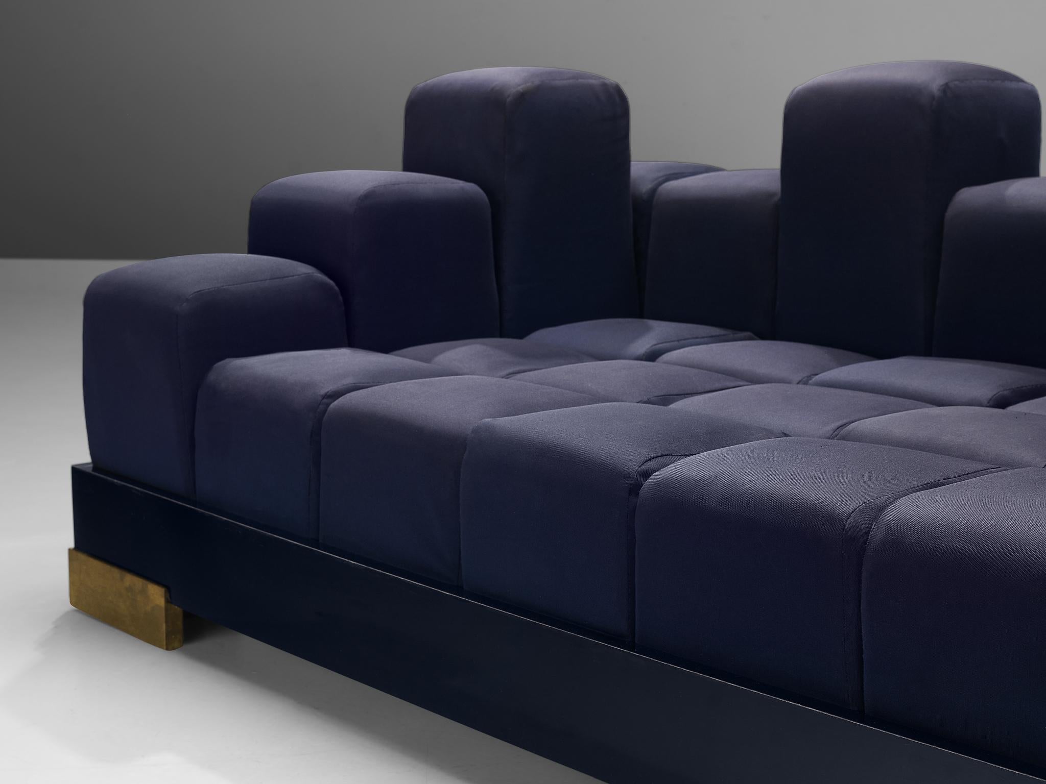 Late 20th Century Postmodern Italian 'Manhattan Skyline' Sofa in Blue Upholstery  For Sale