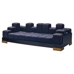 Vintage Postmodern Italian 'Manhattan Skyline' Sofa in Blue Upholstery