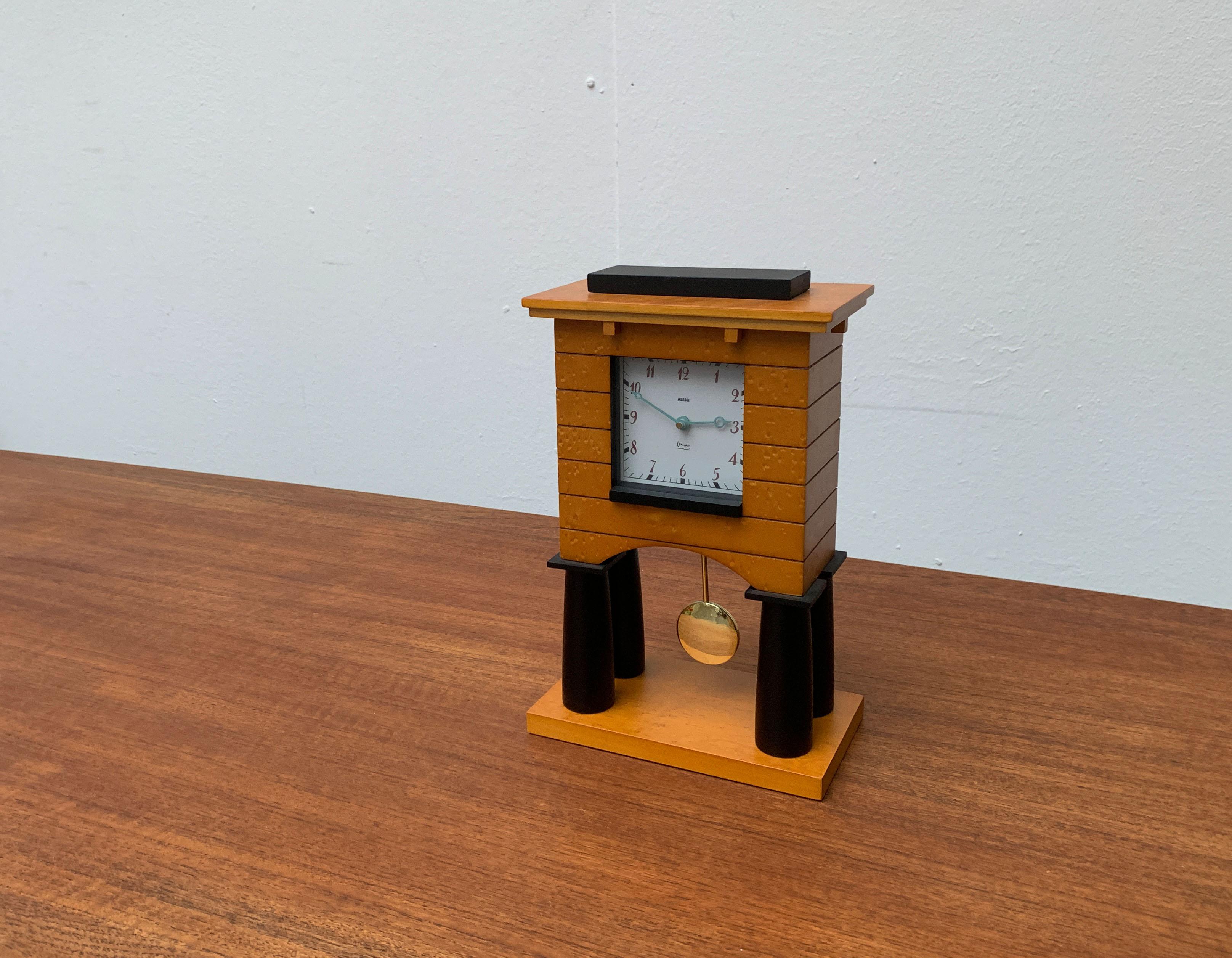 Metal Postmodern Italian Mantel Clock by Michael Graves for Alessi, 1980s For Sale