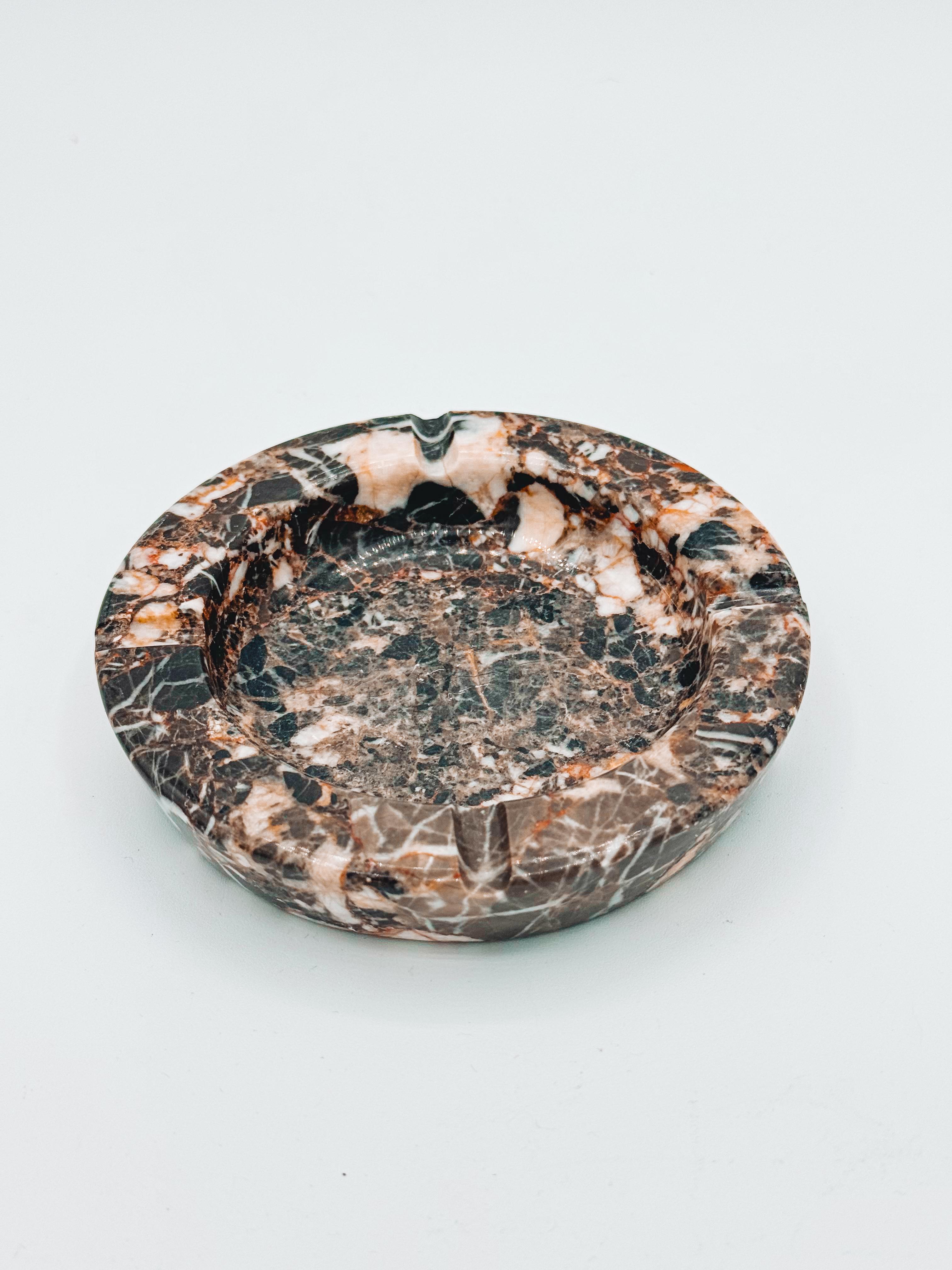Post-Modern Postmodern Italian Marble Ashtray Black, Brown, White, Cream, and Pink Catchall