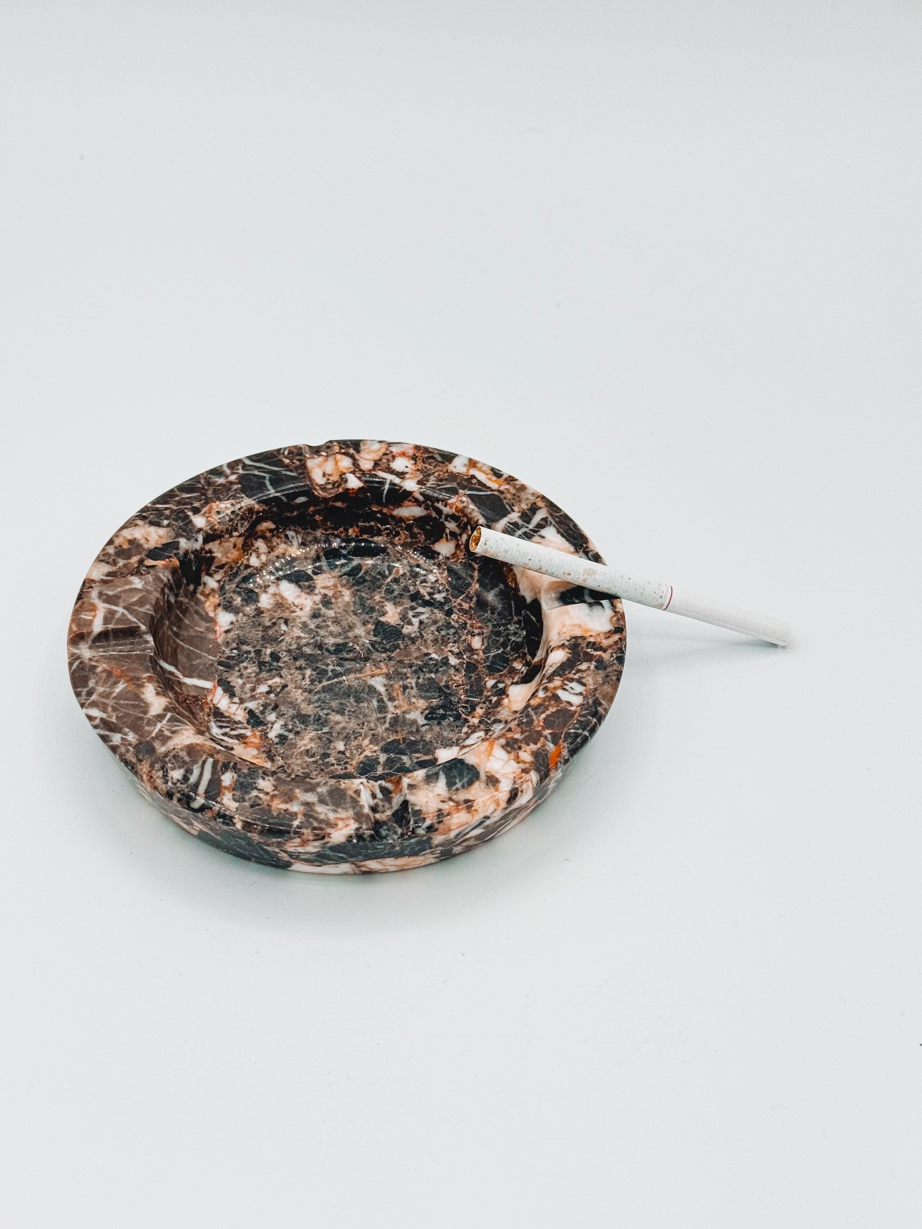 Postmodern Italian Marble Ashtray Black, Brown, White, Cream, and Pink Catchall In Good Condition In Toronto, CA