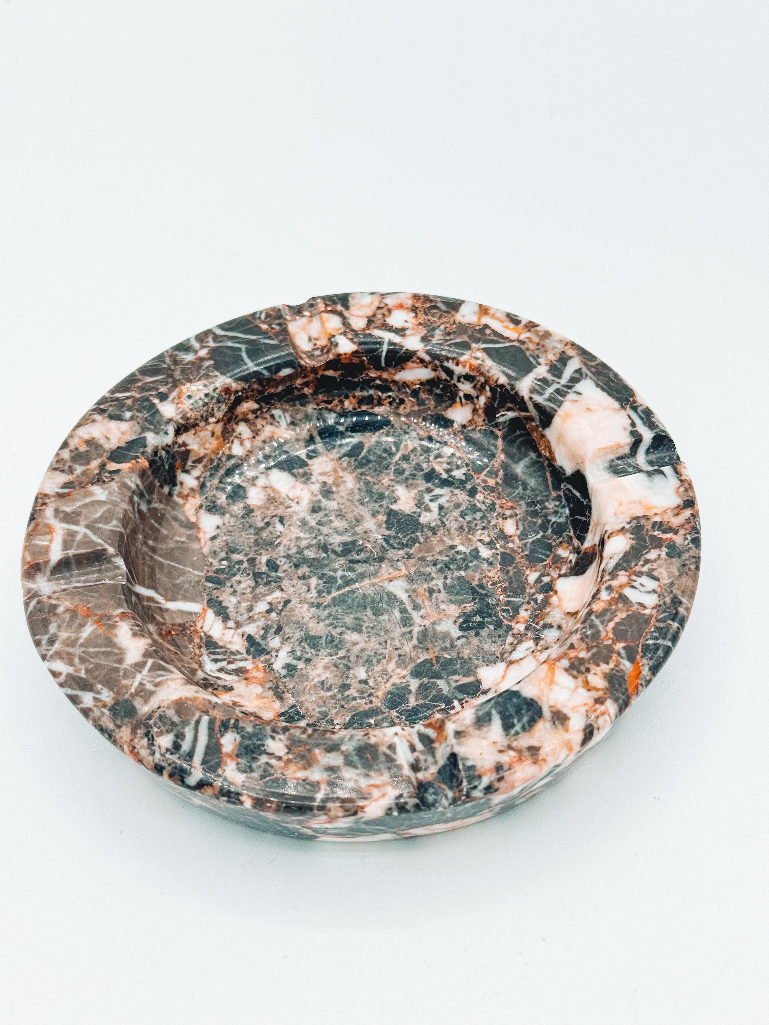 20th Century Postmodern Italian Marble Ashtray Black, Brown, White, Cream, and Pink Catchall