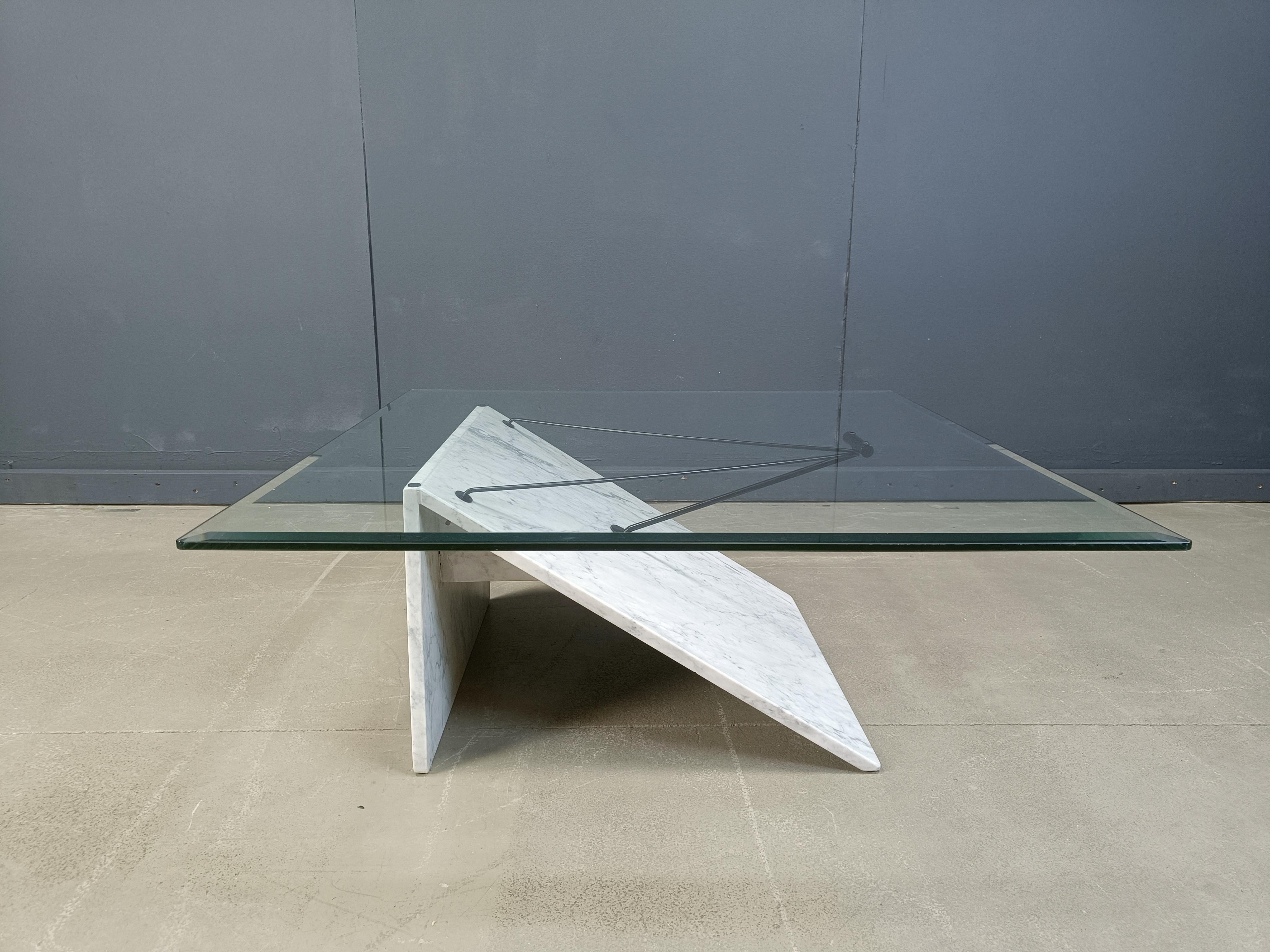 Glass Postmodern italian marble coffee table, 1980s For Sale