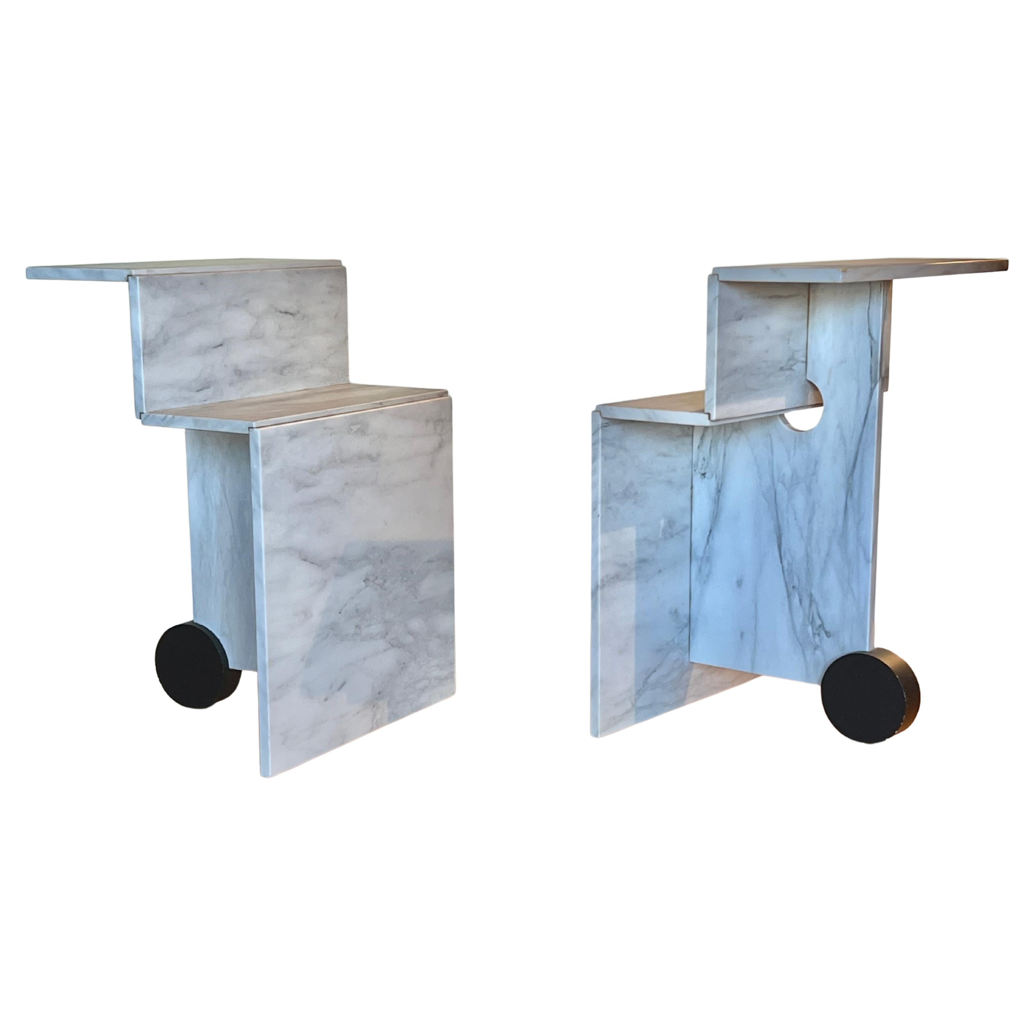 Postmodern Italian Marble Side Tables