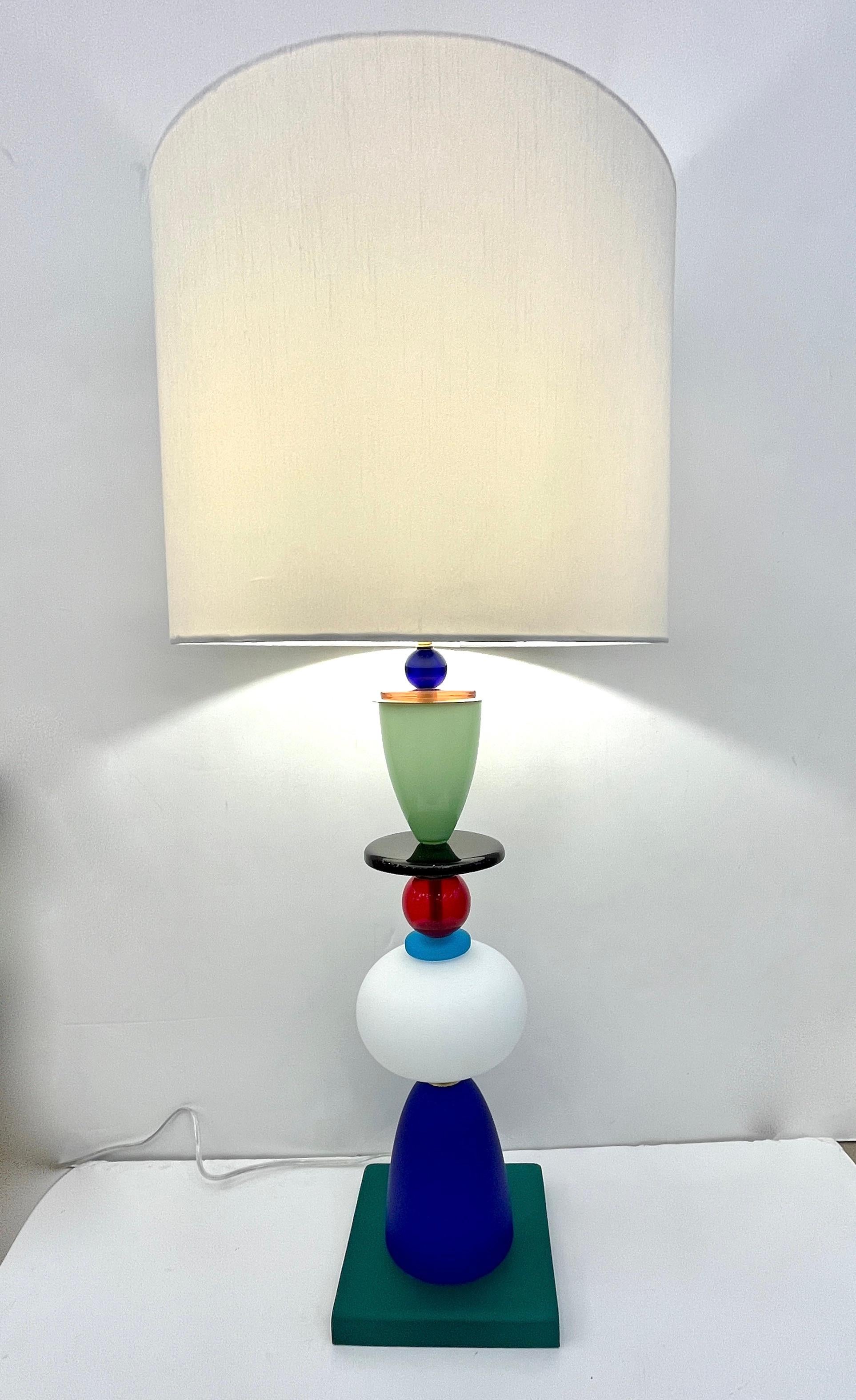 Postmodern Italian Memphis Design Green Blue White Red Black Murano Glass Lamps For Sale 4
