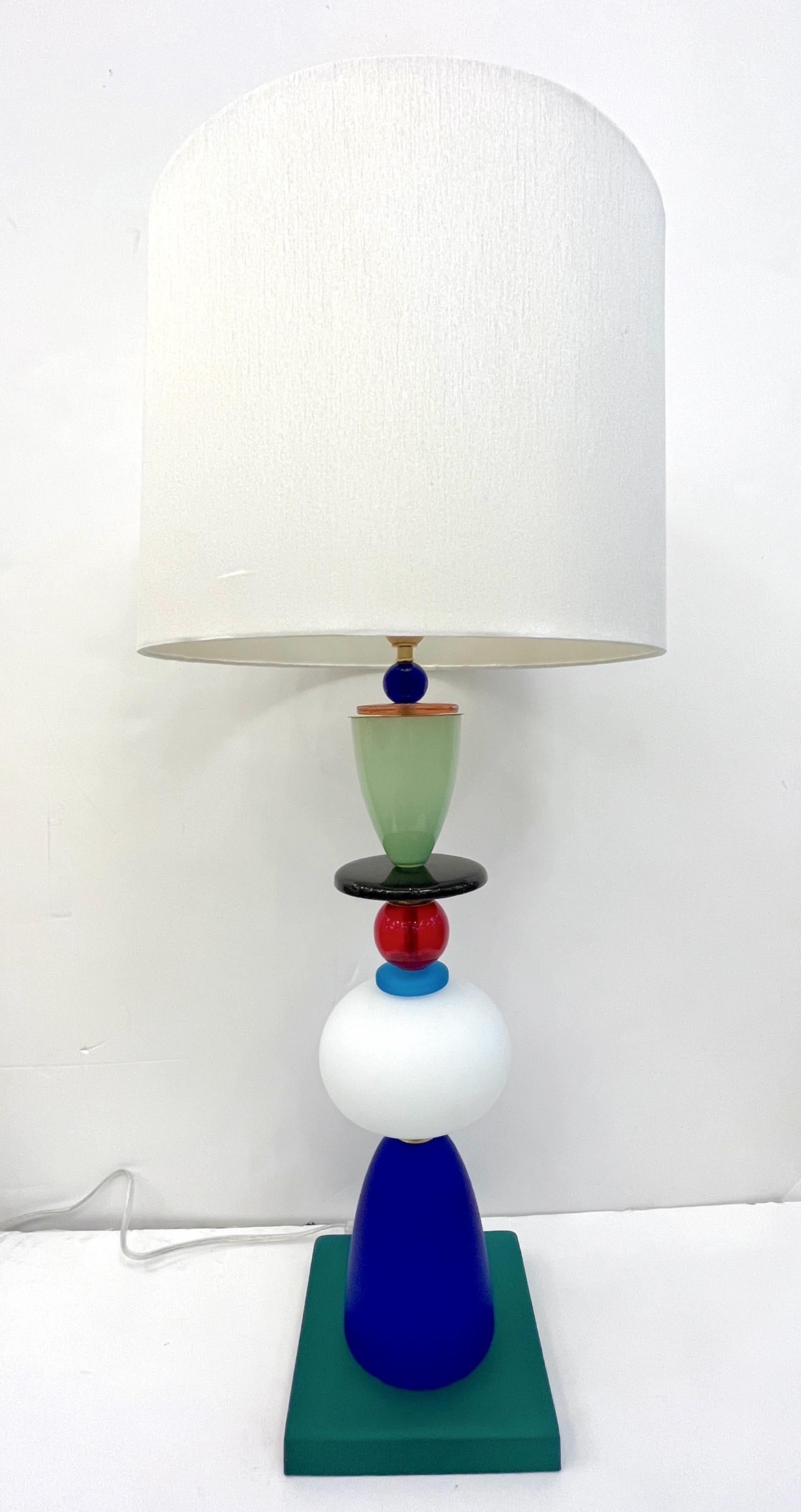 Postmodern Italian Memphis Design Green Blue White Red Black Murano Glass Lamps For Sale 5