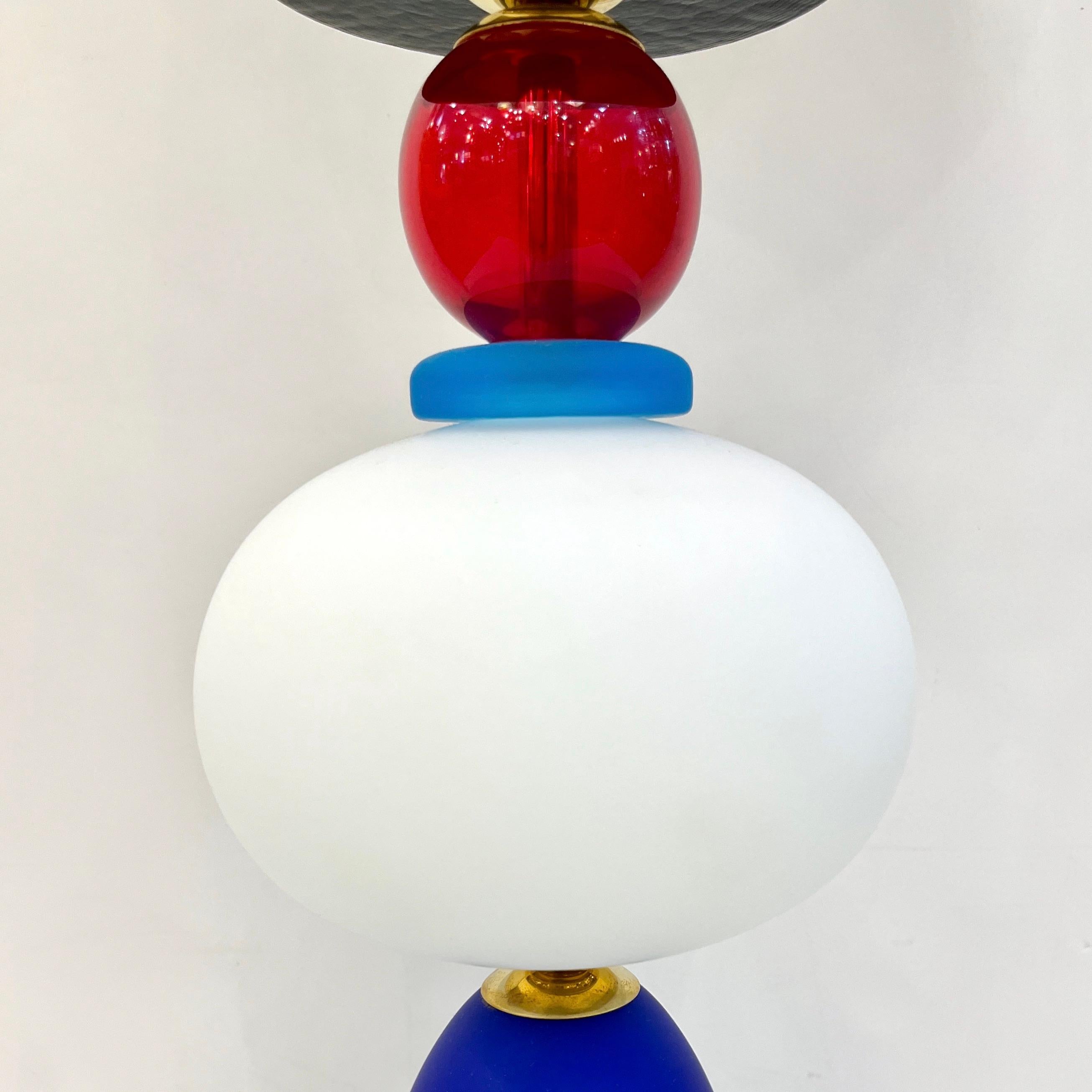 Hand-Crafted Postmodern Italian Memphis Design Green Blue White Red Black Murano Glass Lamps For Sale