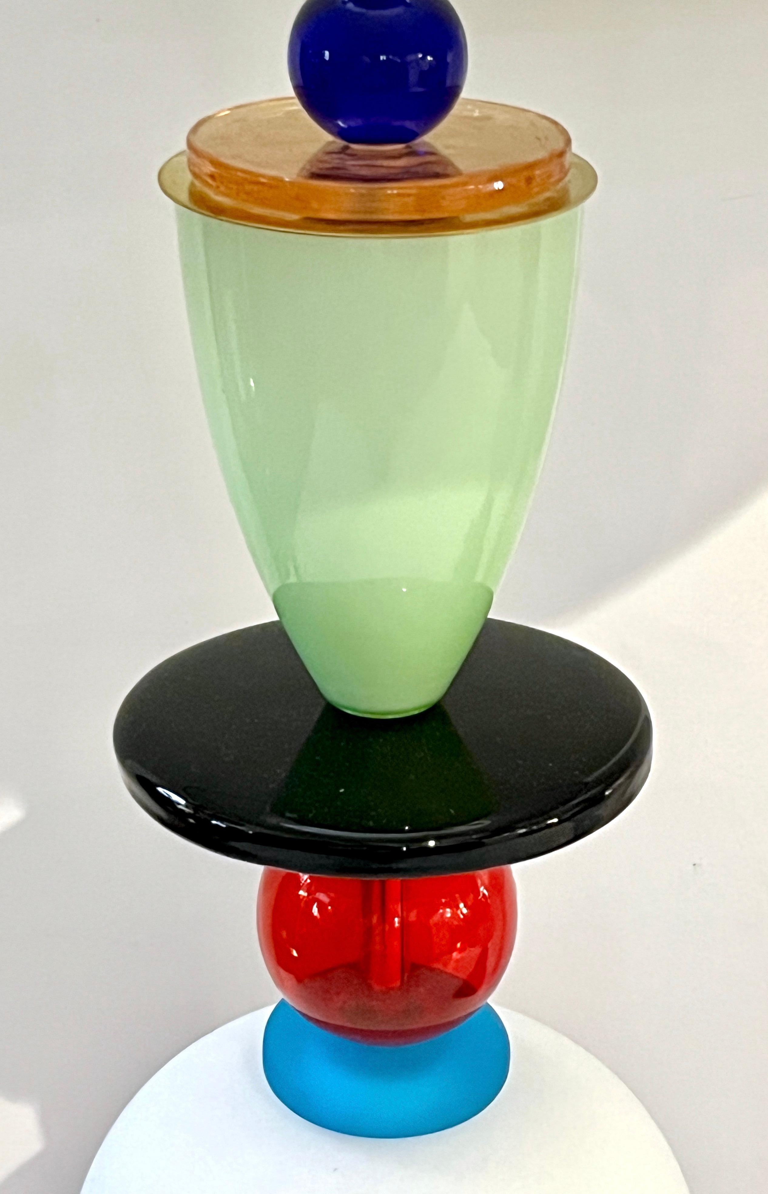 Postmodern Italian Memphis Design Green Blue White Red Black Murano Glass Lamps In Excellent Condition For Sale In New York, NY